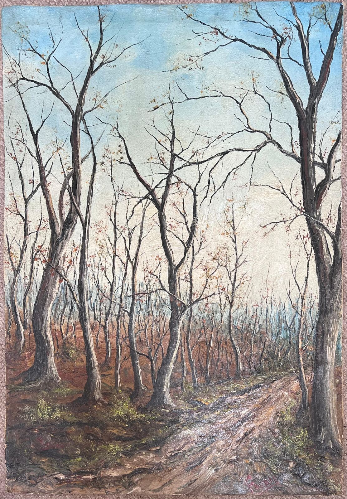 Jean Fouriebare Winter Trees In The Muddy Woodland Track Oil Landscape Painting photo furniture