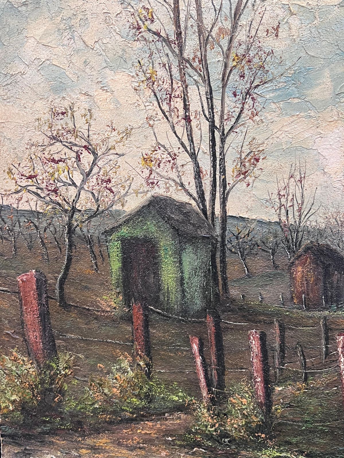 Jean Fouriefarmers Sheds In Fenced Off Farm Field Oil Landscape Painting photo 425.0