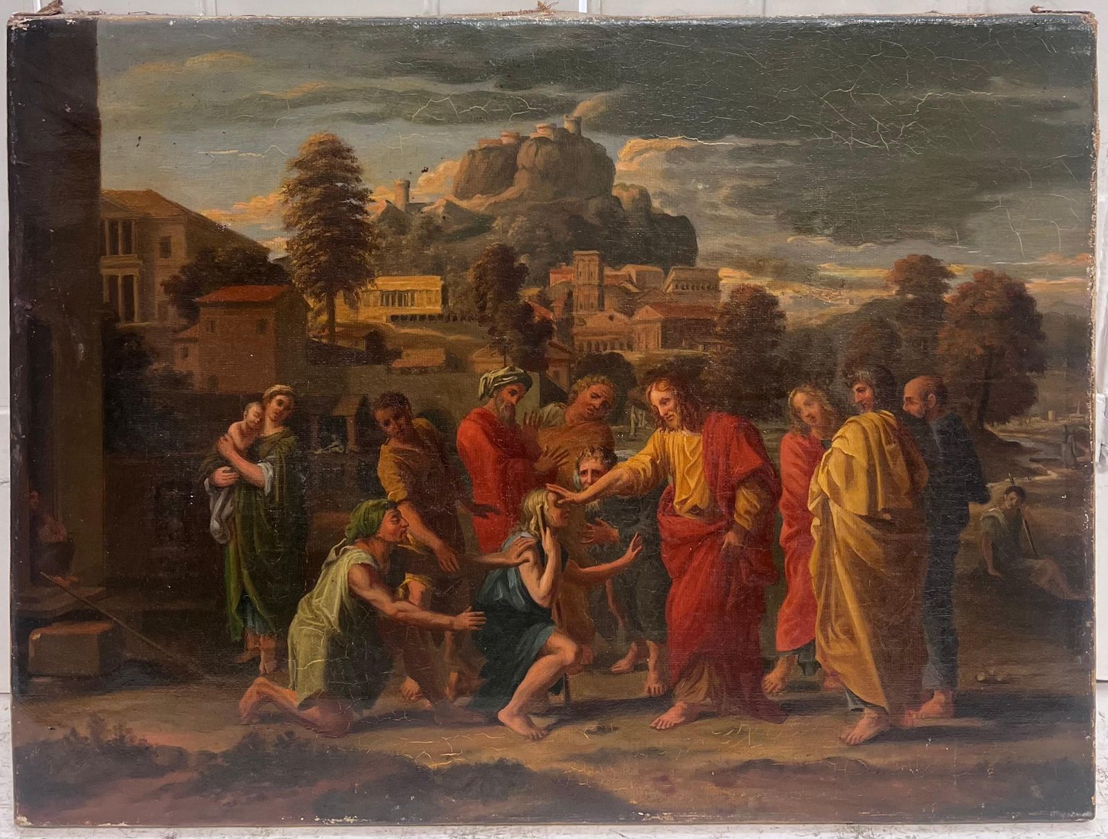 French Schoolantique French Old Master Oil Painting Christ Healing The Sick In Jersusalem photo furniture