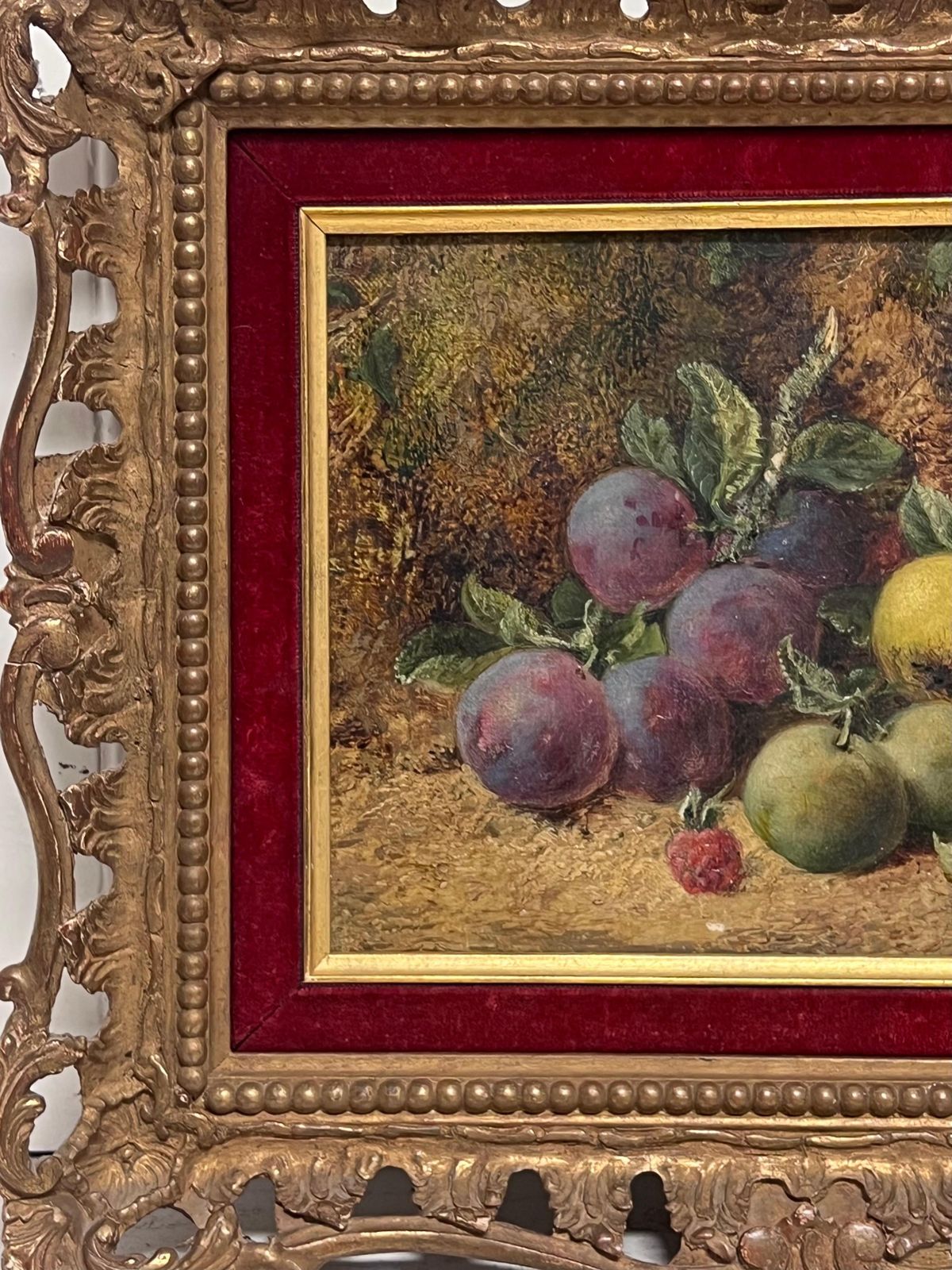 George Clarefine Victorian English Still Life Oil Painting Fruit On The Ground Beautiful photo vintage
