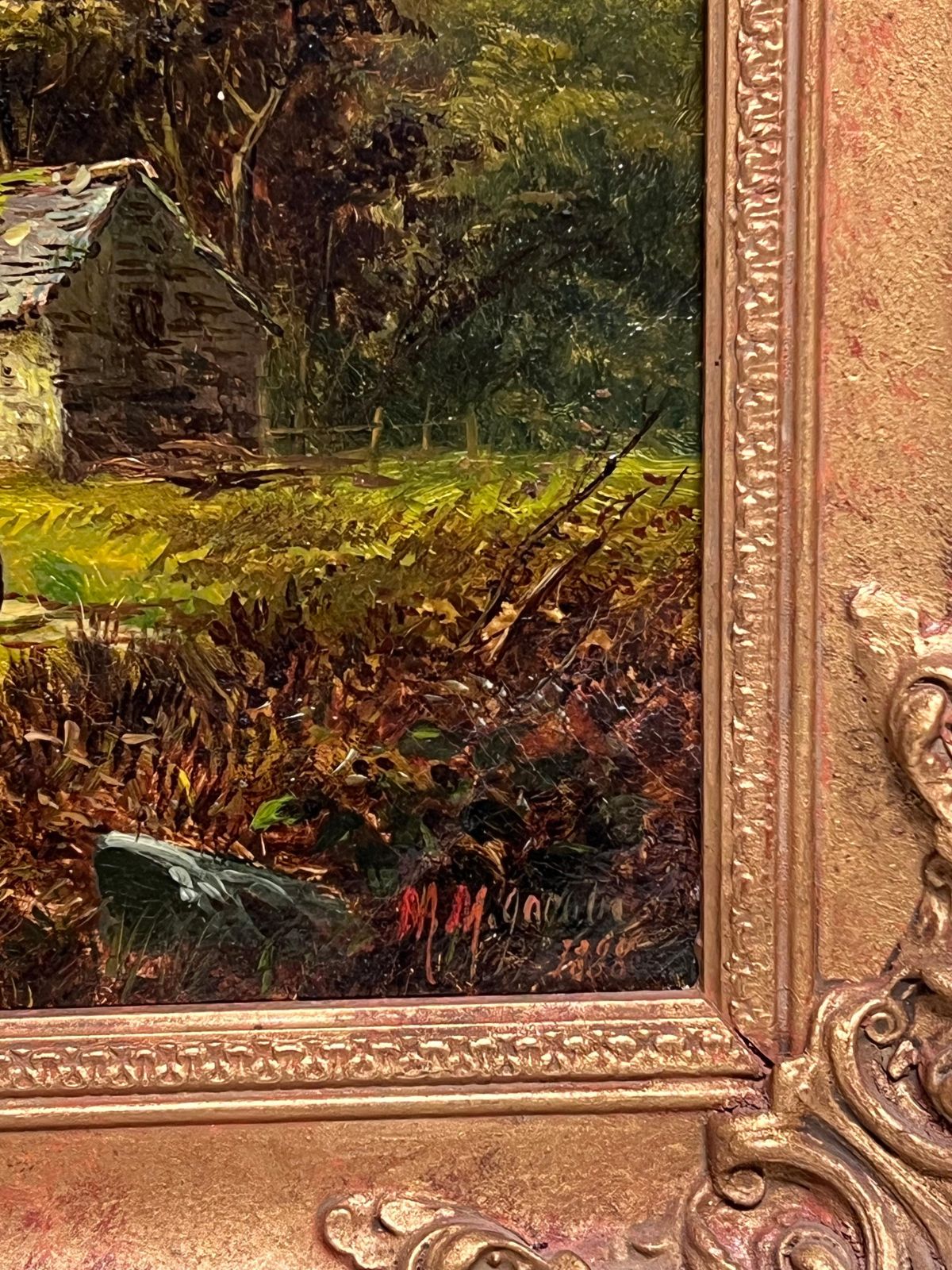 photo for sale Welsh Victoriansigned Victorian Welsh Oil Painting Cottages By Lake And Mountain View 18881888