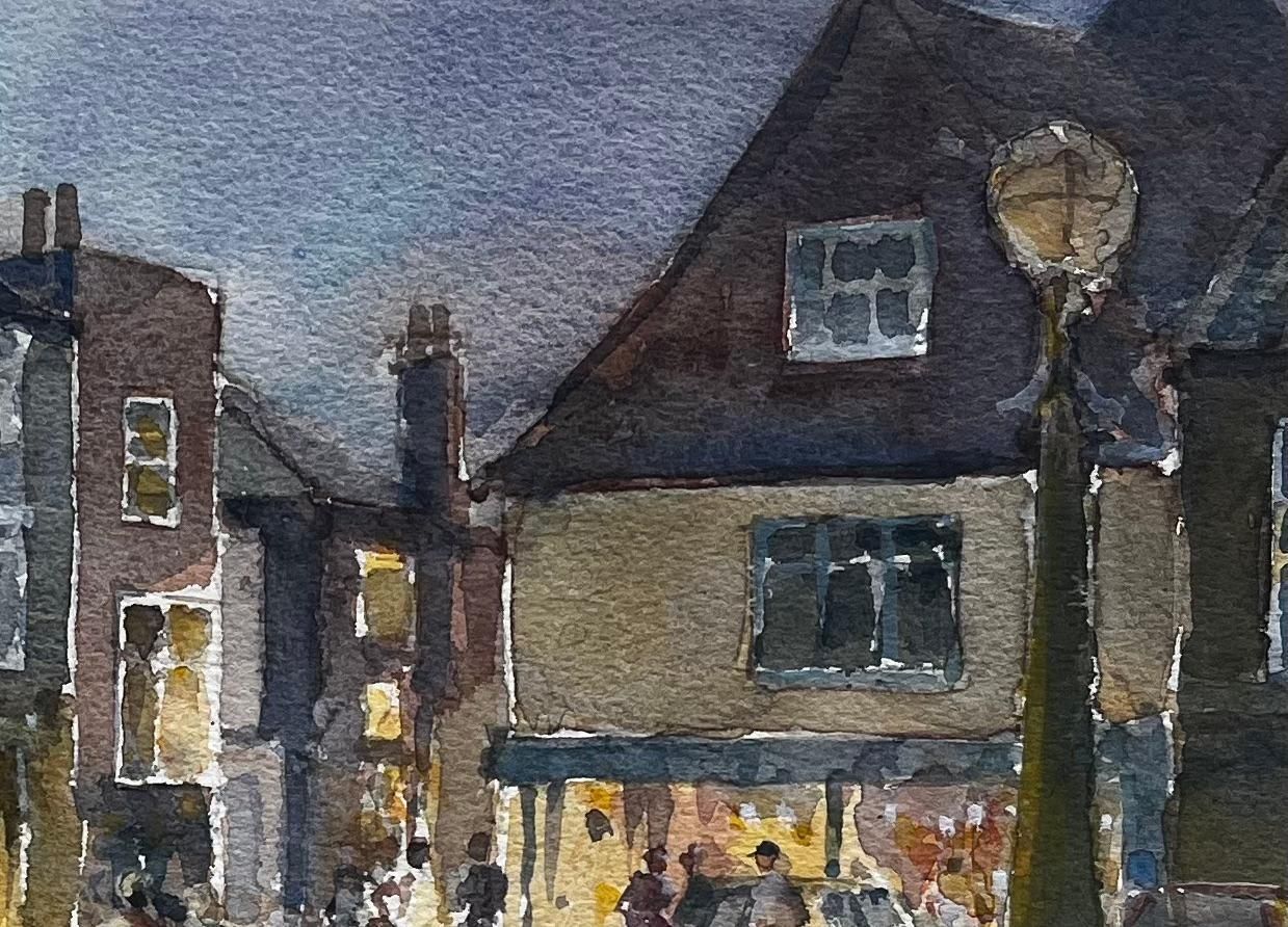 Anthony Herbertevening High Street Scene With Shoppers And Lit Windows British Watercolour photo 440.0
