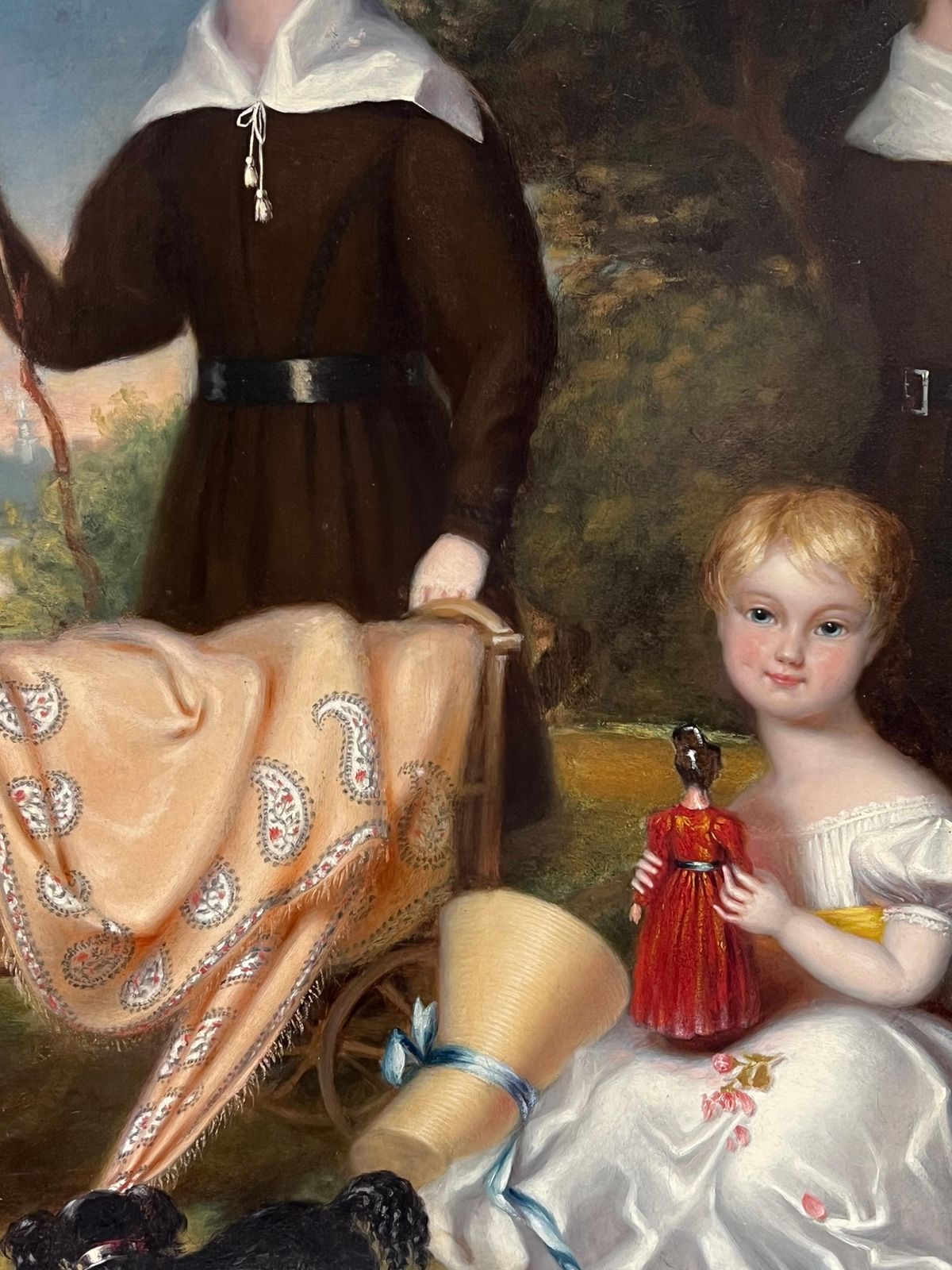 Huge 1800's British Oil Painting Family Portrait Dorset Country House Children photo vintage