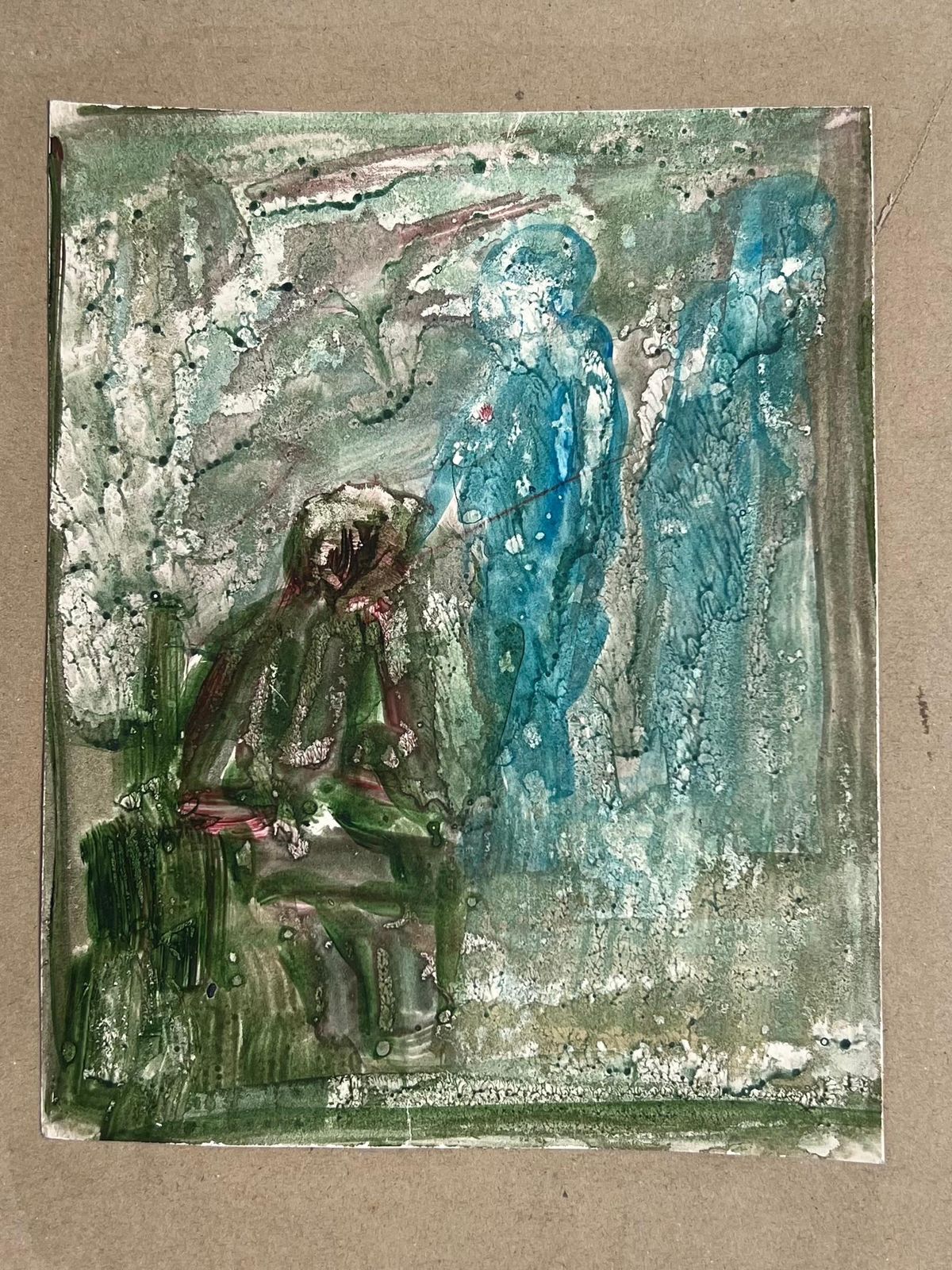 Robert Ladoufigure Fly Fishing In Blurry Landscape Original French Artwork20th Century photo furniture