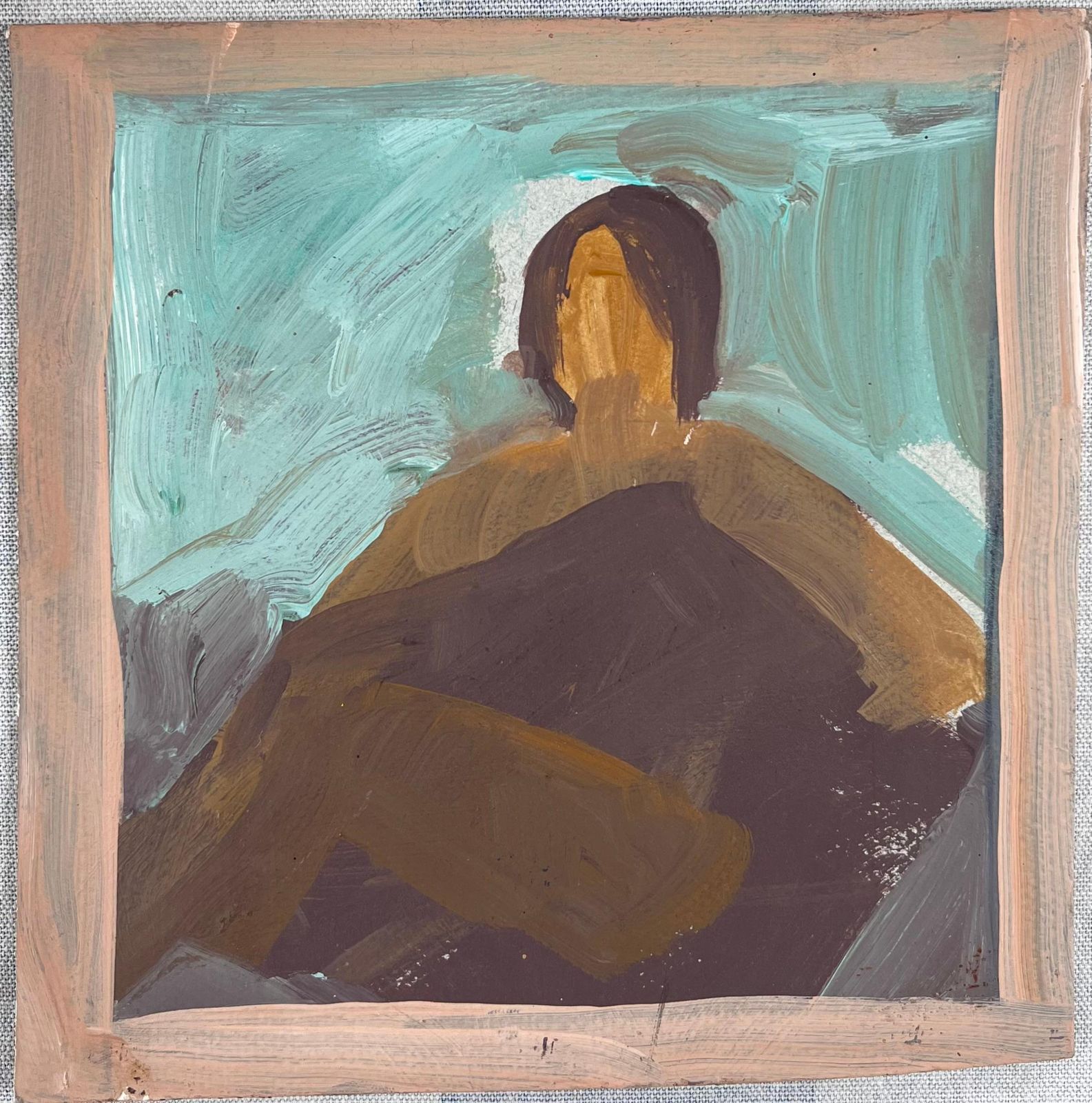 Robert Ladoufigure With Short Brown Hair In Window Frame Original French Artwork20th Century photo furniture