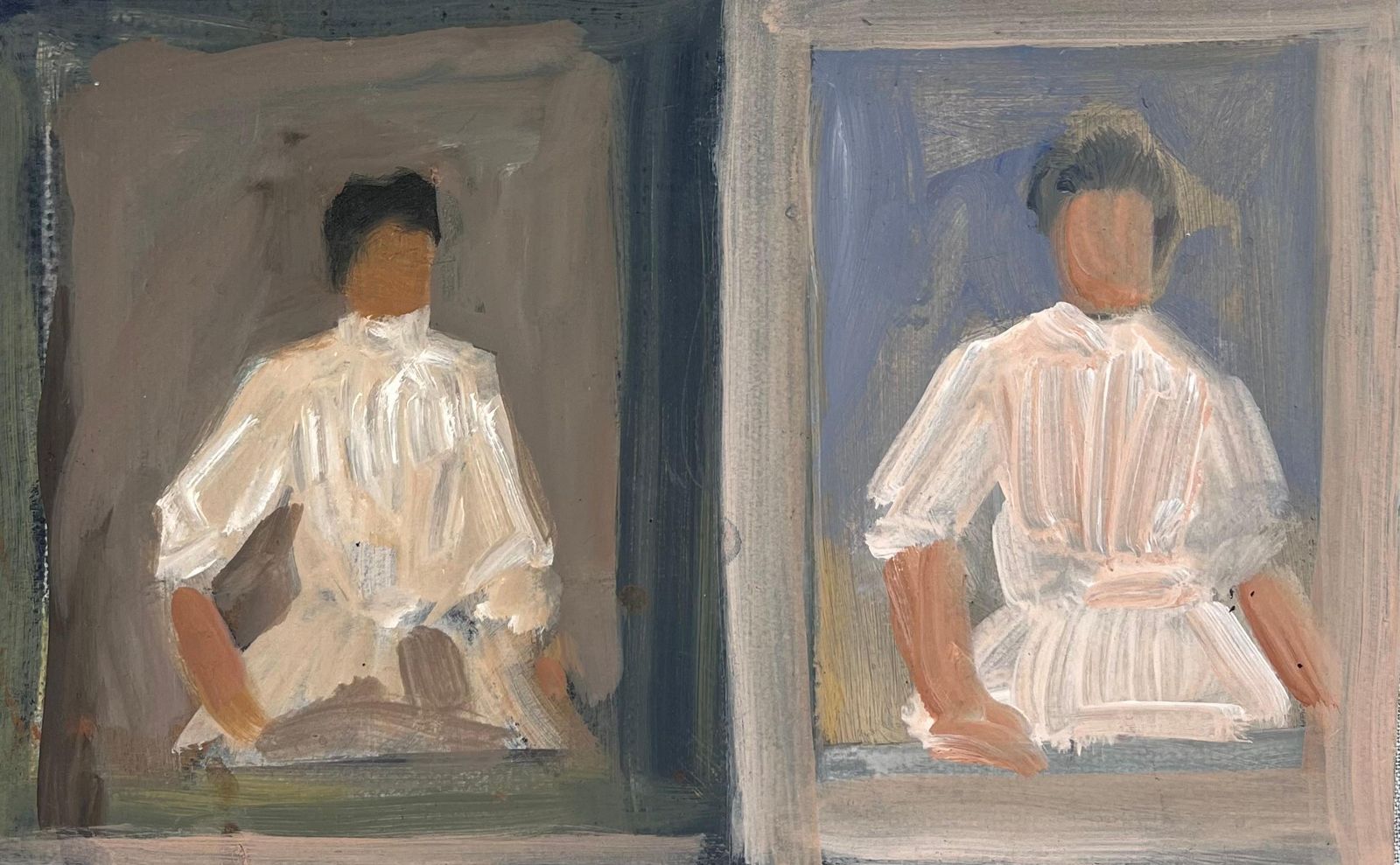 Robert Ladoutwo Ladies In White In The Window Frames Original French Artwork20th Century photo for sale