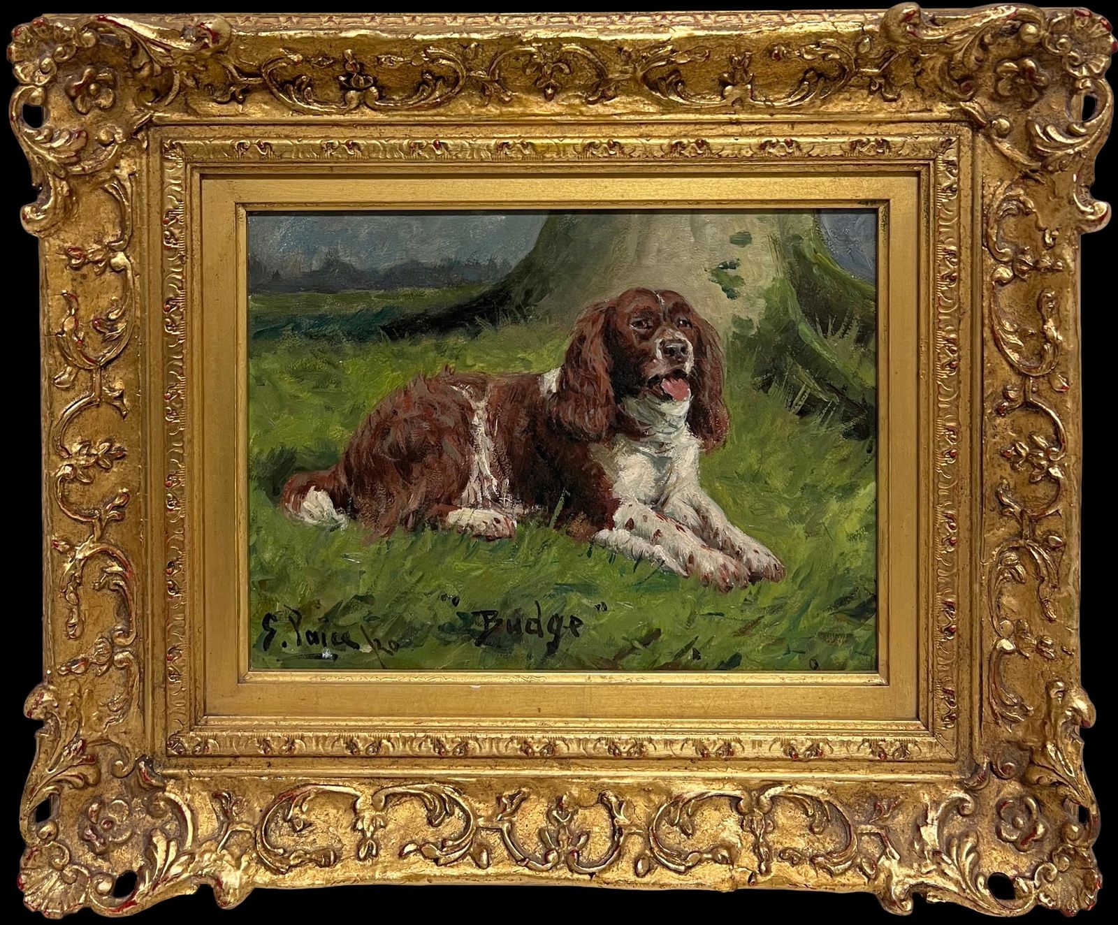 George Paiceantique English Dog Oil Painting Portrait Of Springer Spaniel Titled  Dated 19201920