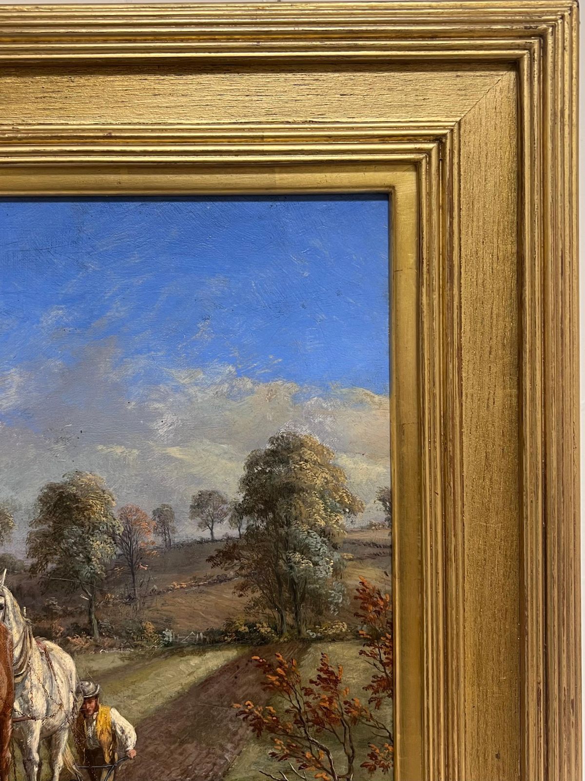 photo vinterior Mid 19th Century English Schoolfine Victorian English Rural Oil Painting Plough Team Horses & Figures In Field