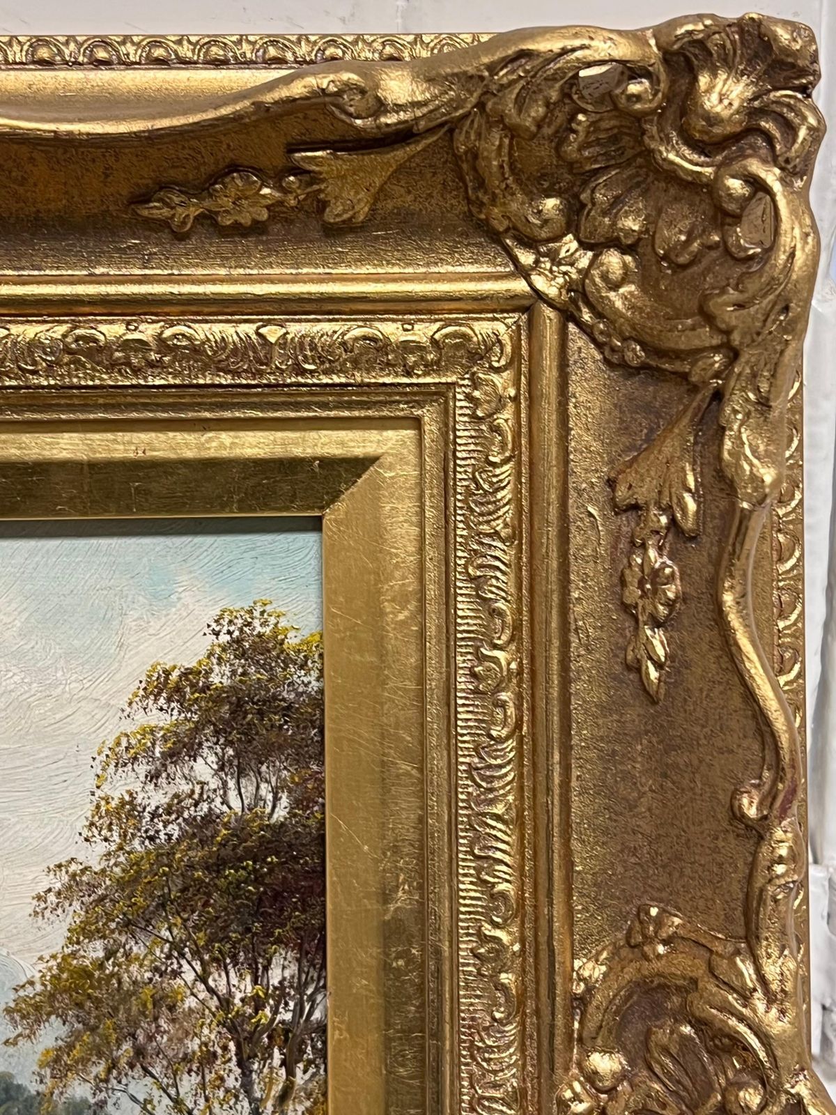 photo furniture Fine Antique English Oil Painting Figures Admiring The English Lake District