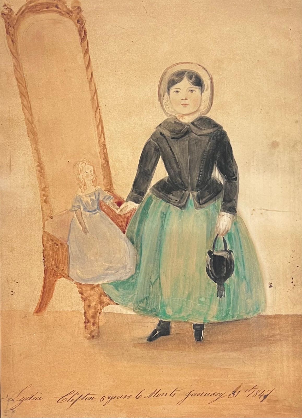 19th Century English Schoolportrait Of Lydia Clifton, Aged 5 Years, 6 Months Dated January 31st 18411841 photo furniture