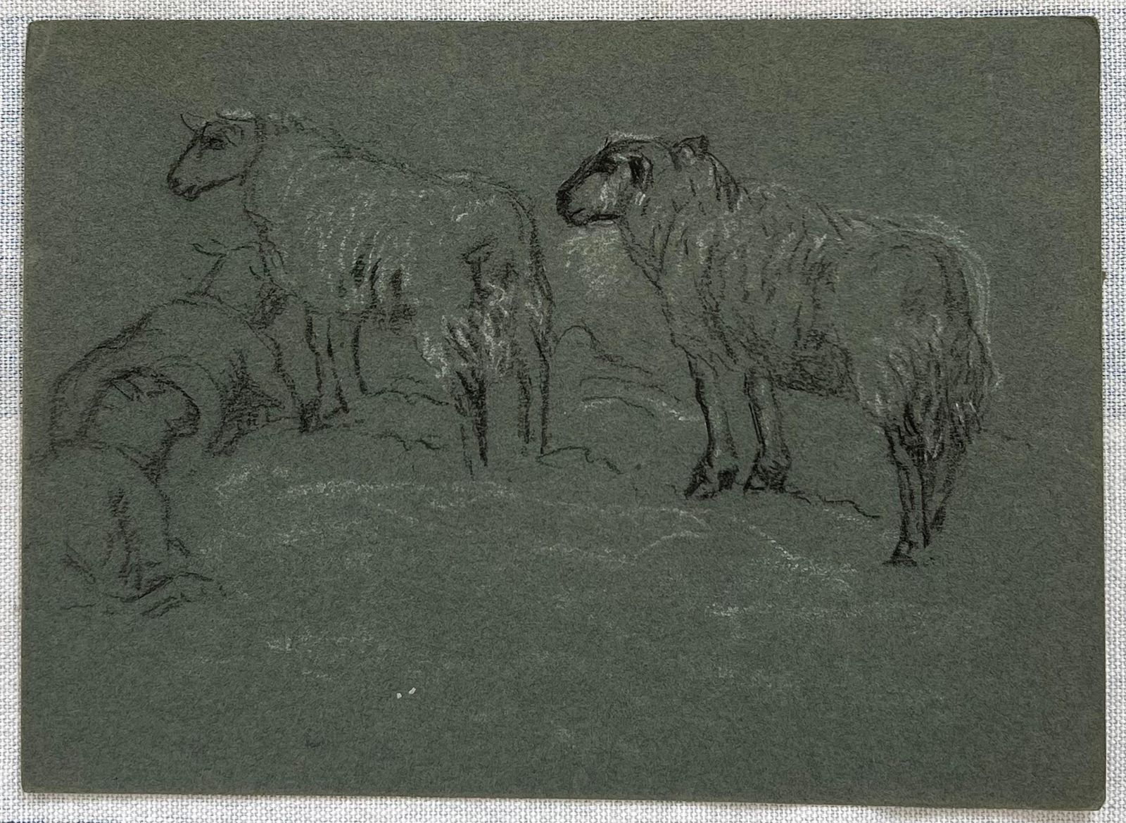 John Rabone Harveybritish Chalk Pencil Sketch Sheep Roaming In And Munching In The Field1966 photo furniture