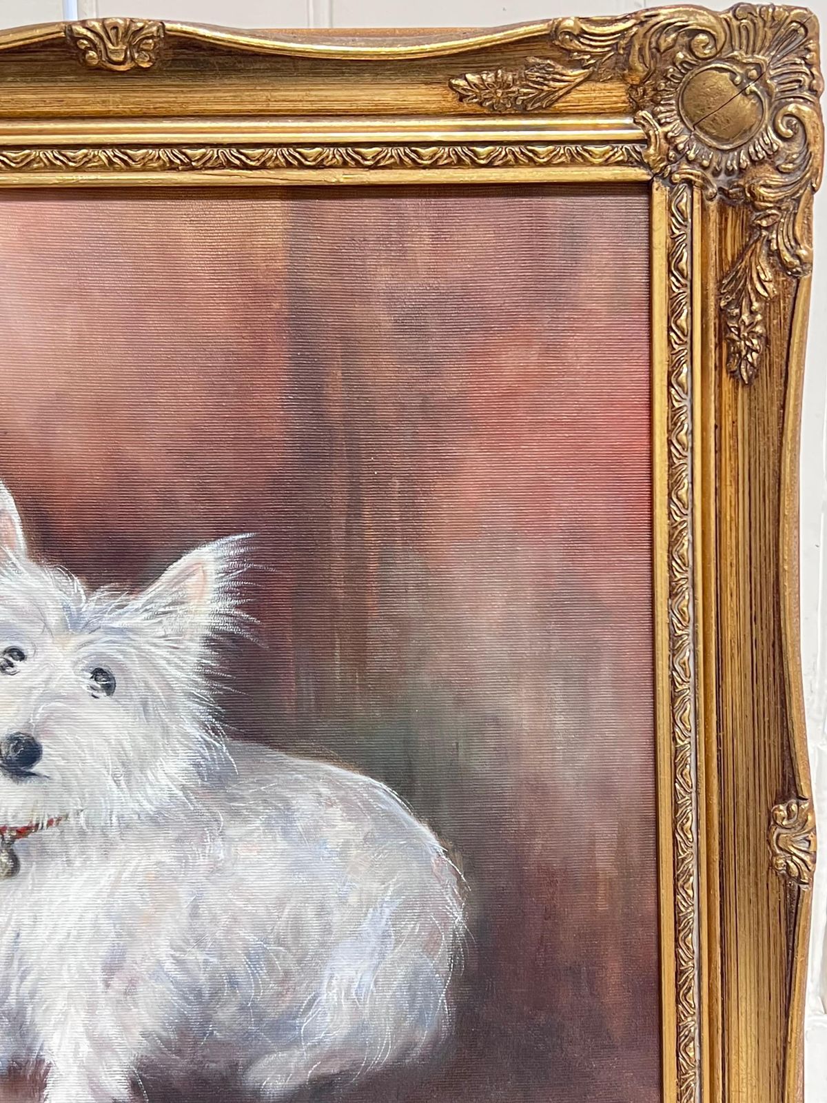photo for sale British Schoolportrait Of Scruffy White West Highland Terrier Dog Signed English Oil Painting