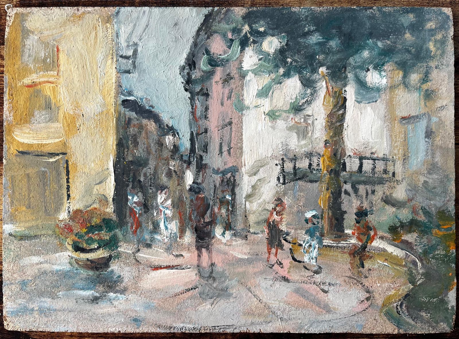Fanch Lelfrench Village Square With Figures Playing Under Trees By Fanch Lel photo furniture