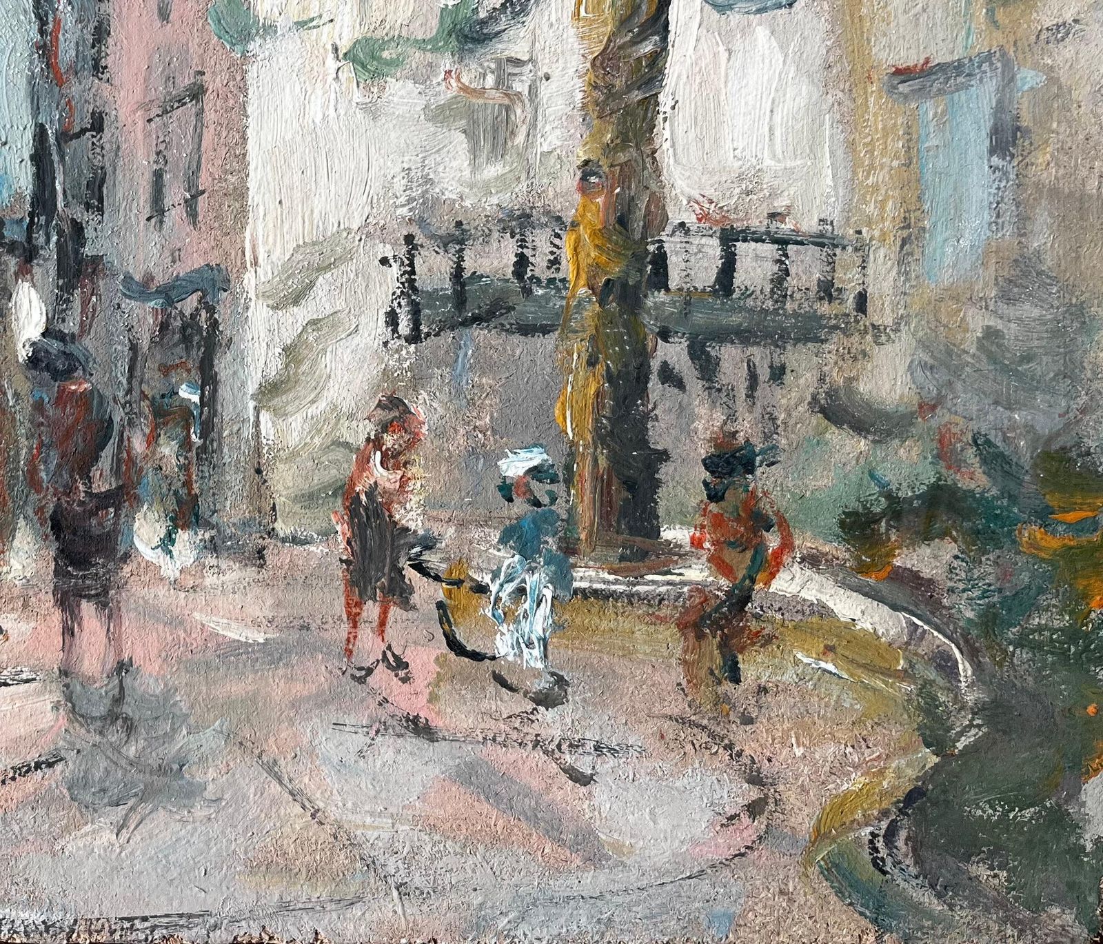 Fanch Lelfrench Village Square With Figures Playing Under Trees By Fanch Lel photo for sale