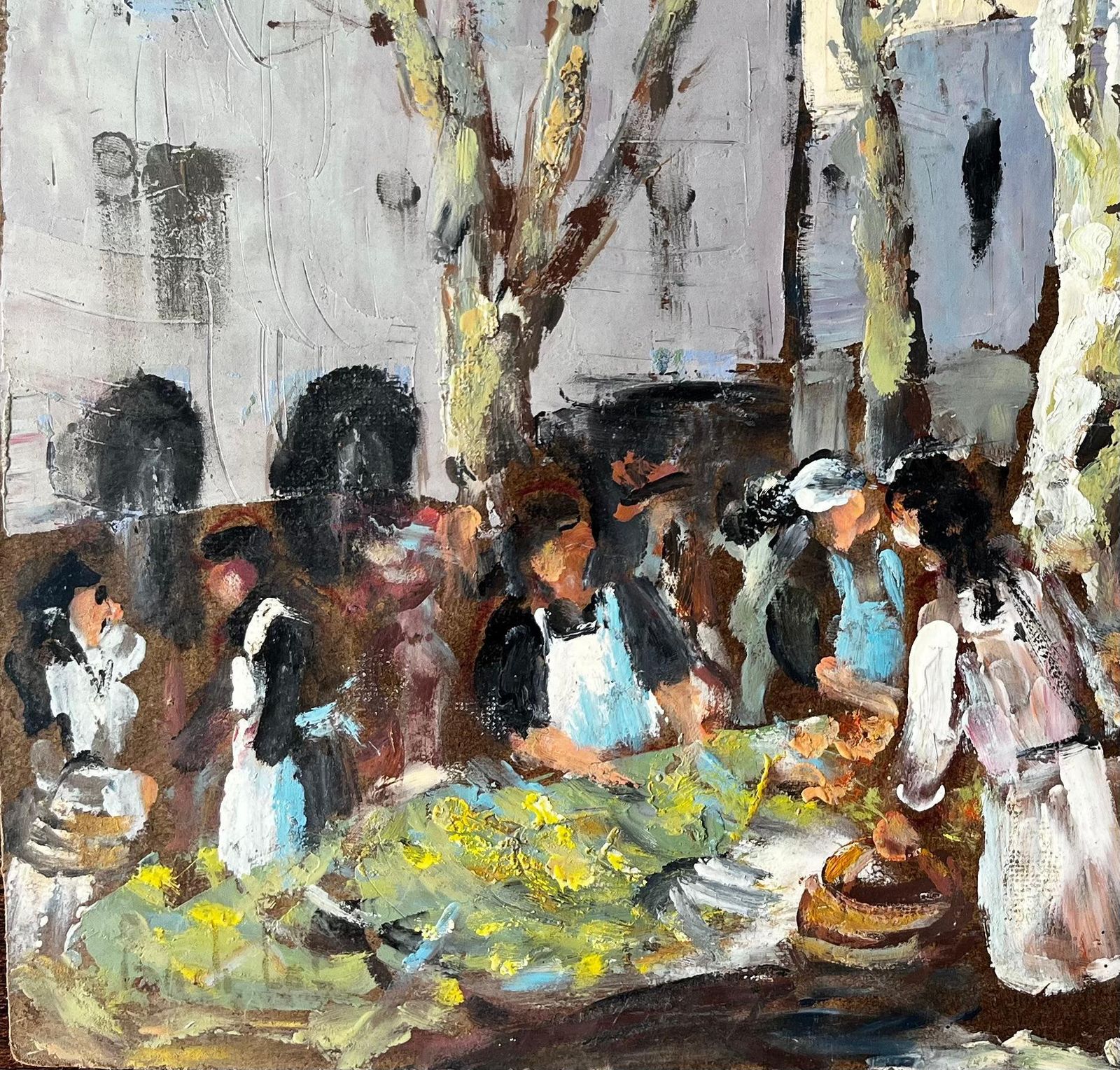 Fanch Lelfrench Market Scene Aix En Provence Trees Figures And Flowers 1989 Painting1989 photo Art