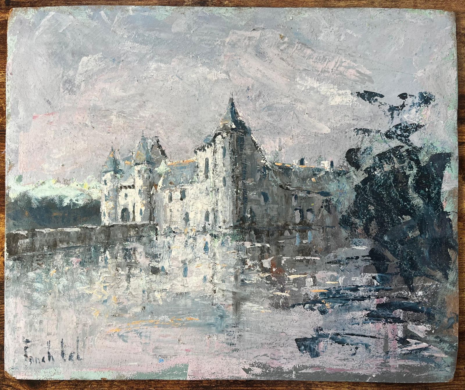 Fanch Lelimpressionist Painting Of Château De Trécesson In Brittany With Water Reflection photo furniture