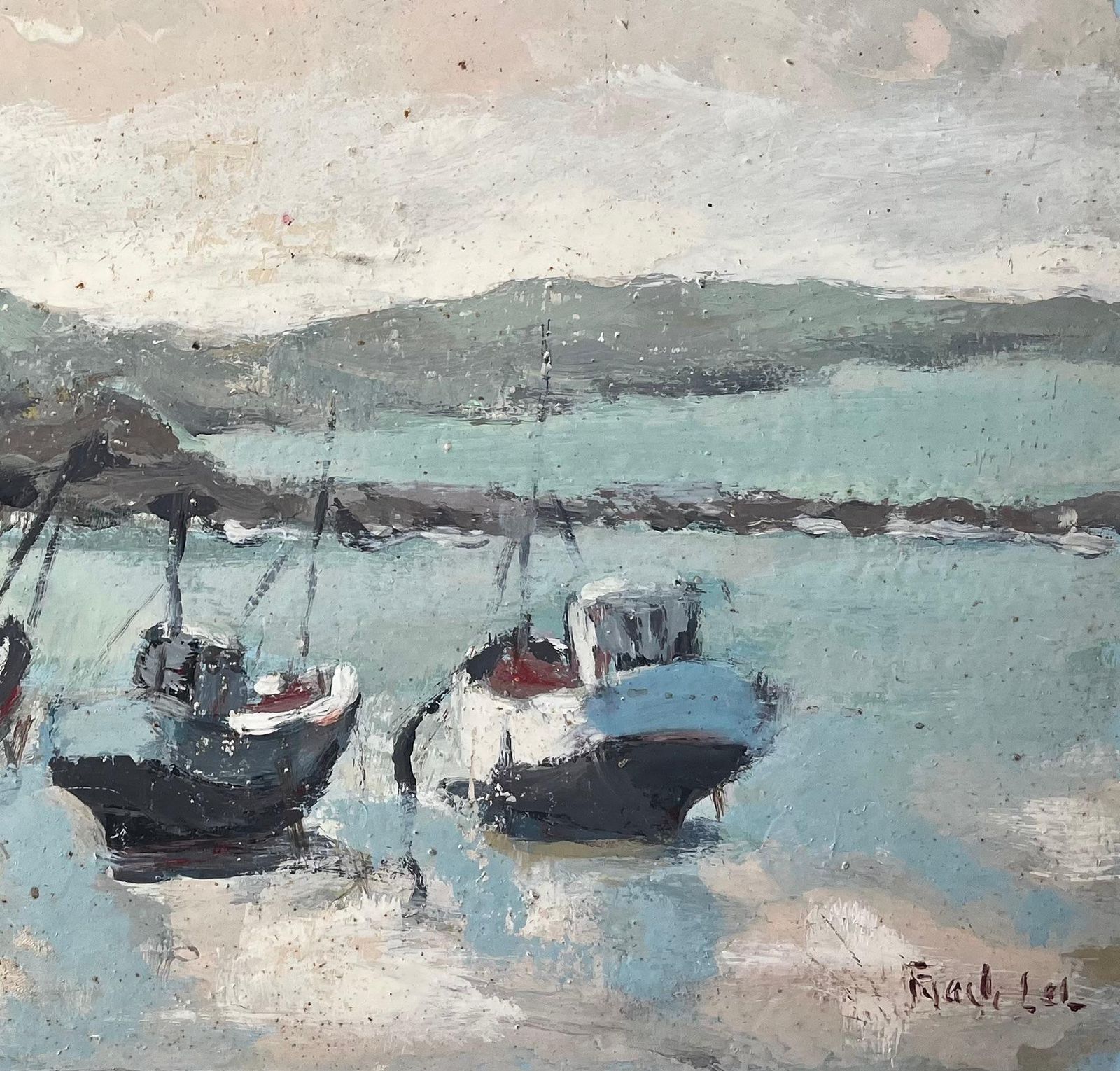 Fanch Lelfrench Coastal Scene With Beached Fishing Boats And Rolling Hills photo for sale