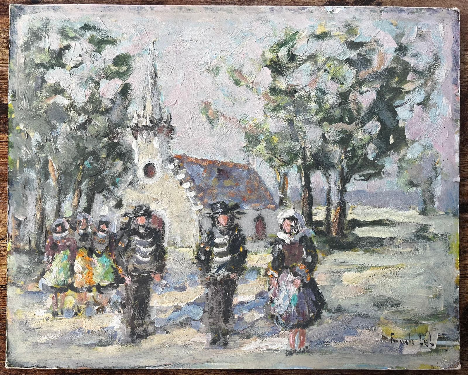 Fanch Lelfrench Village Wedding Scene With Church Trees And Traditional Dress Painting photo furniture