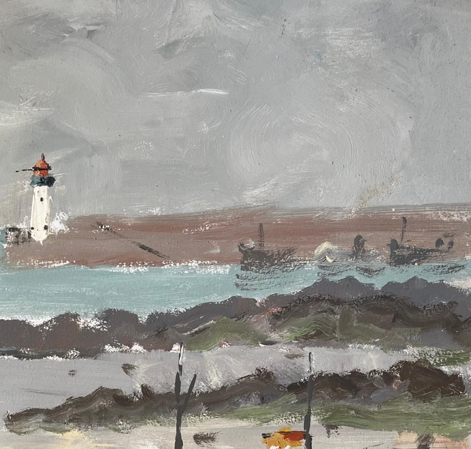 Fanch Lelfishing Boats On French Beach With Lighthouse And Sea Coastal Marine1990 photo Art