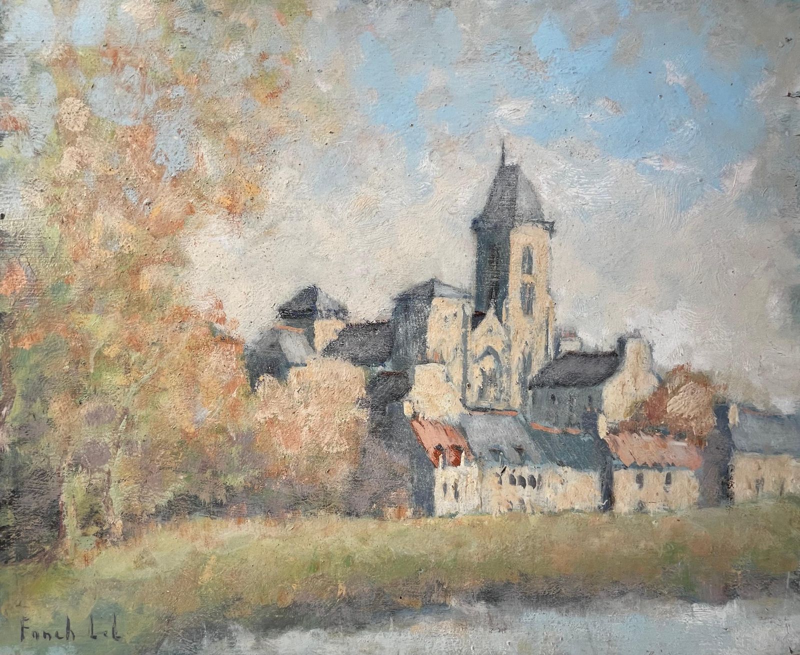 Fanch Leldol De Bretagne Cathedral And Village Scene Autumn Trees By Fanch Lel