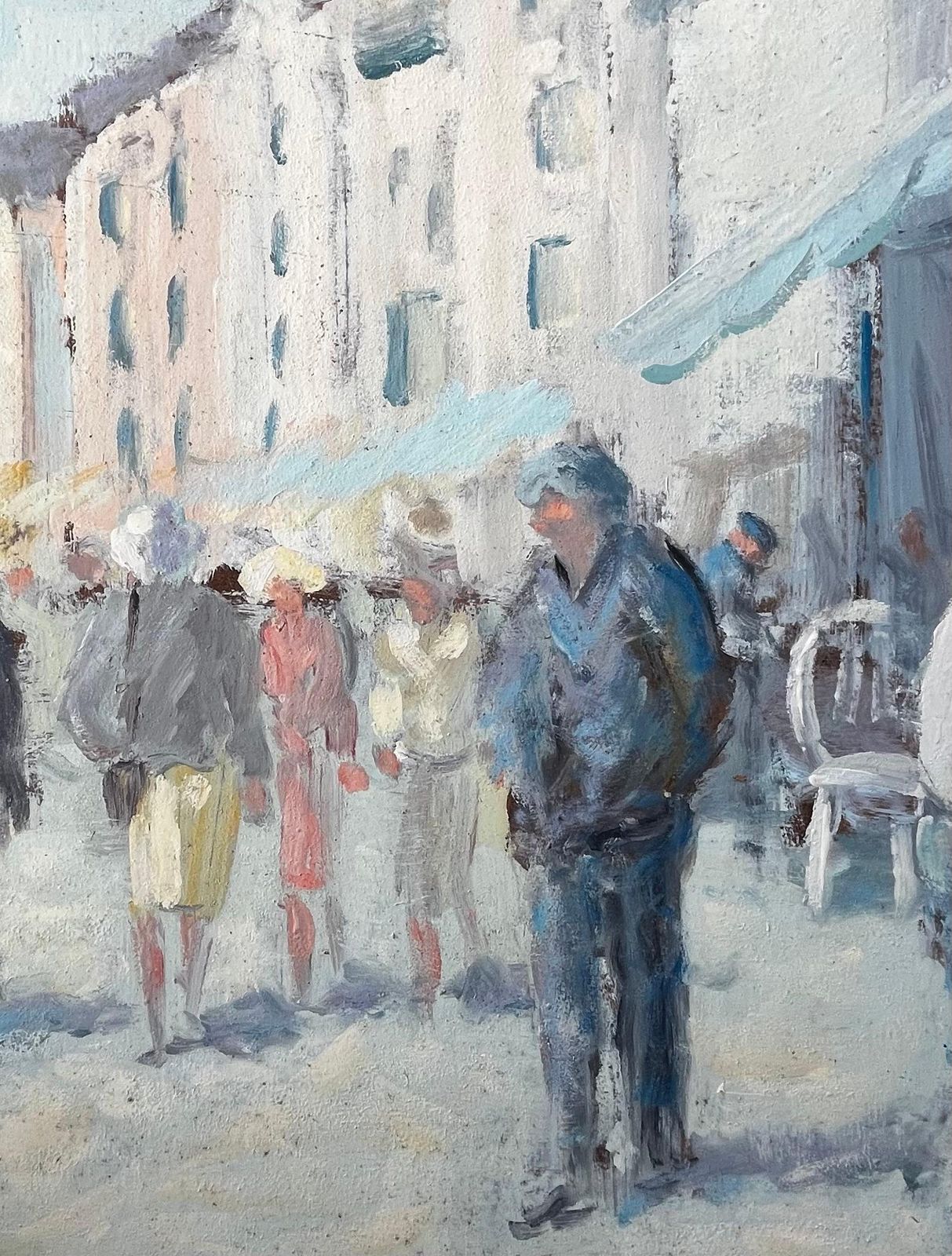 Fanch Lelfrench Market Day With Figures And Cafe Awnings In Sunlit Street By Fanch Lel photo buy