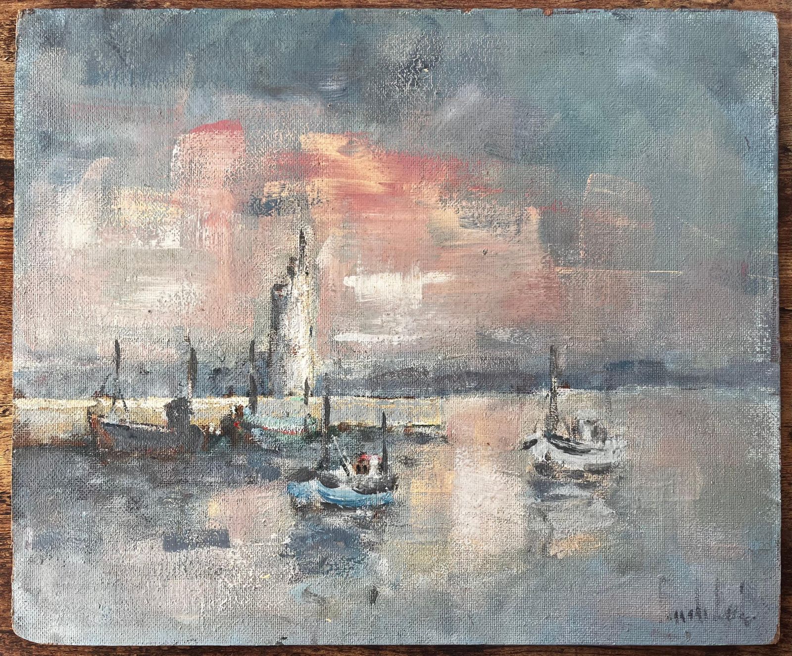 Fanch Lelfrench Harbour Sunset Boats Piriac Oil Painting By Fanch Lel Coastal Seascape photo furniture