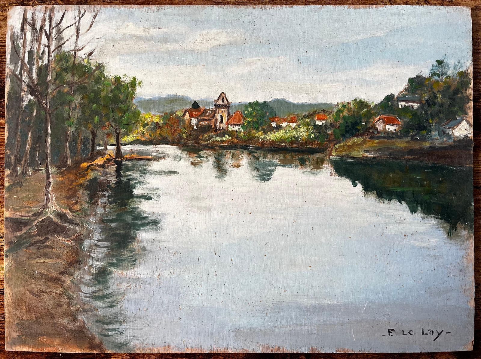 F. Le Layfrench River Village Scene With Red Roofs Trees And Reflections By F Le Lay photo furniture