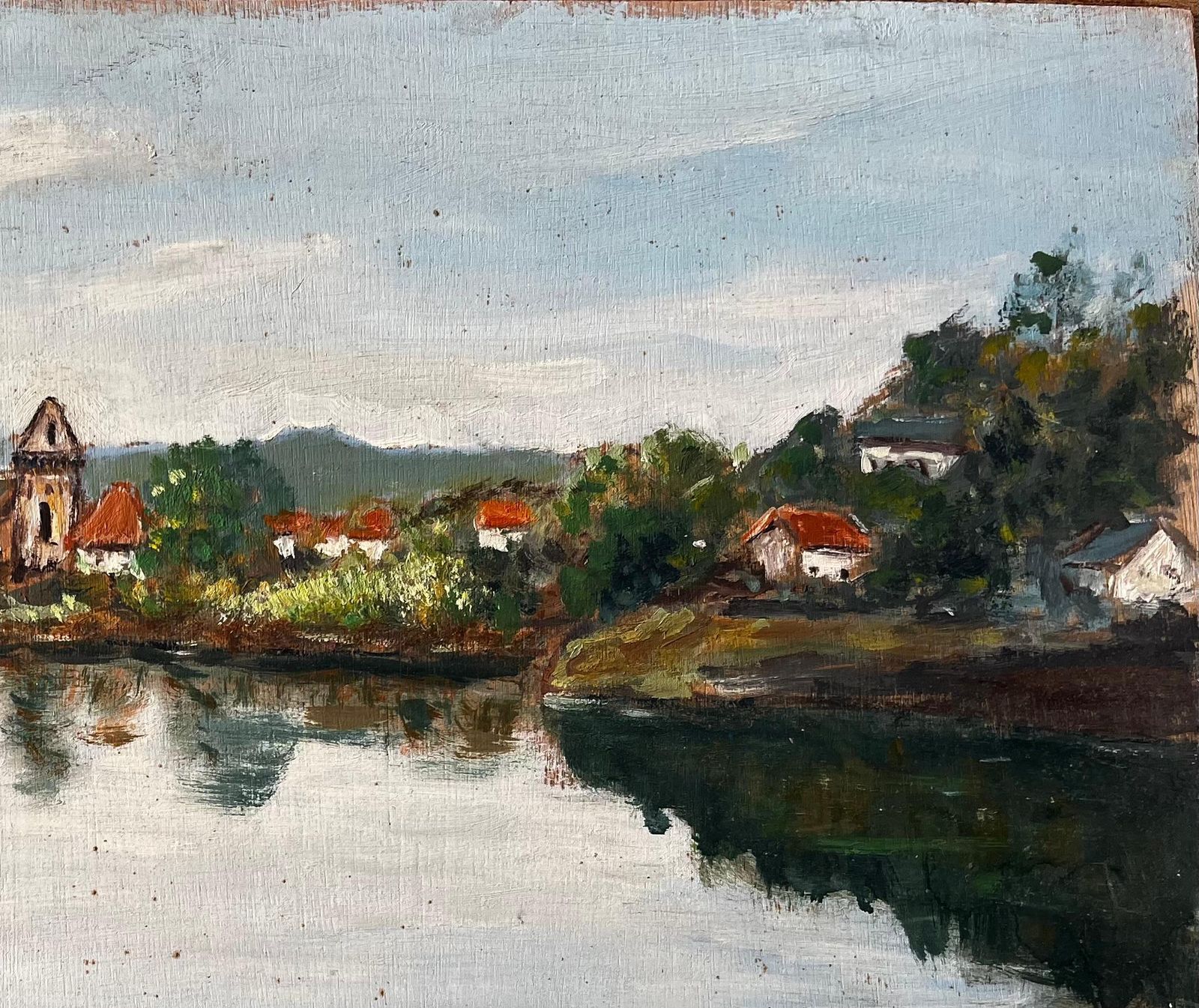 F. Le Layfrench River Village Scene With Red Roofs Trees And Reflections By F Le Lay photo Art