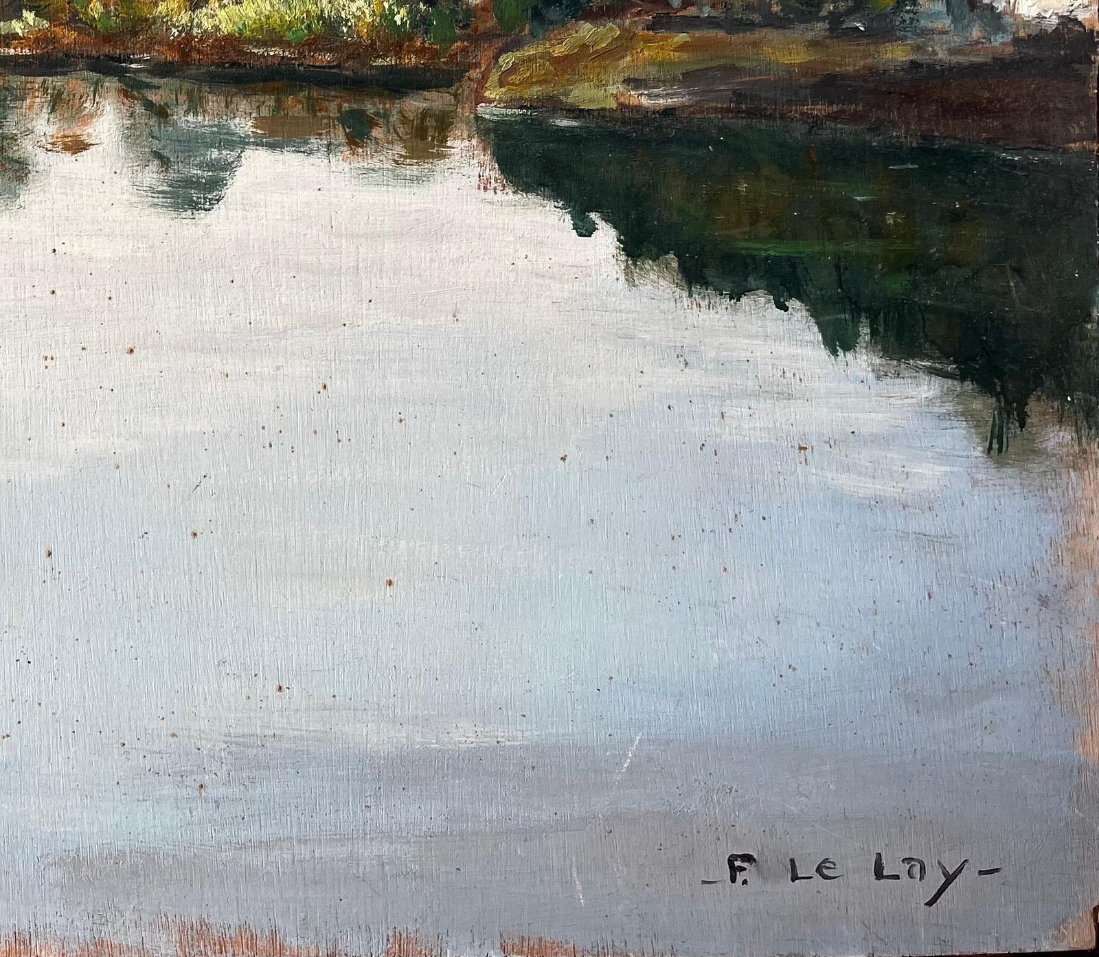 F. Le Layfrench River Village Scene With Red Roofs Trees And Reflections By F Le Lay photo 489.0