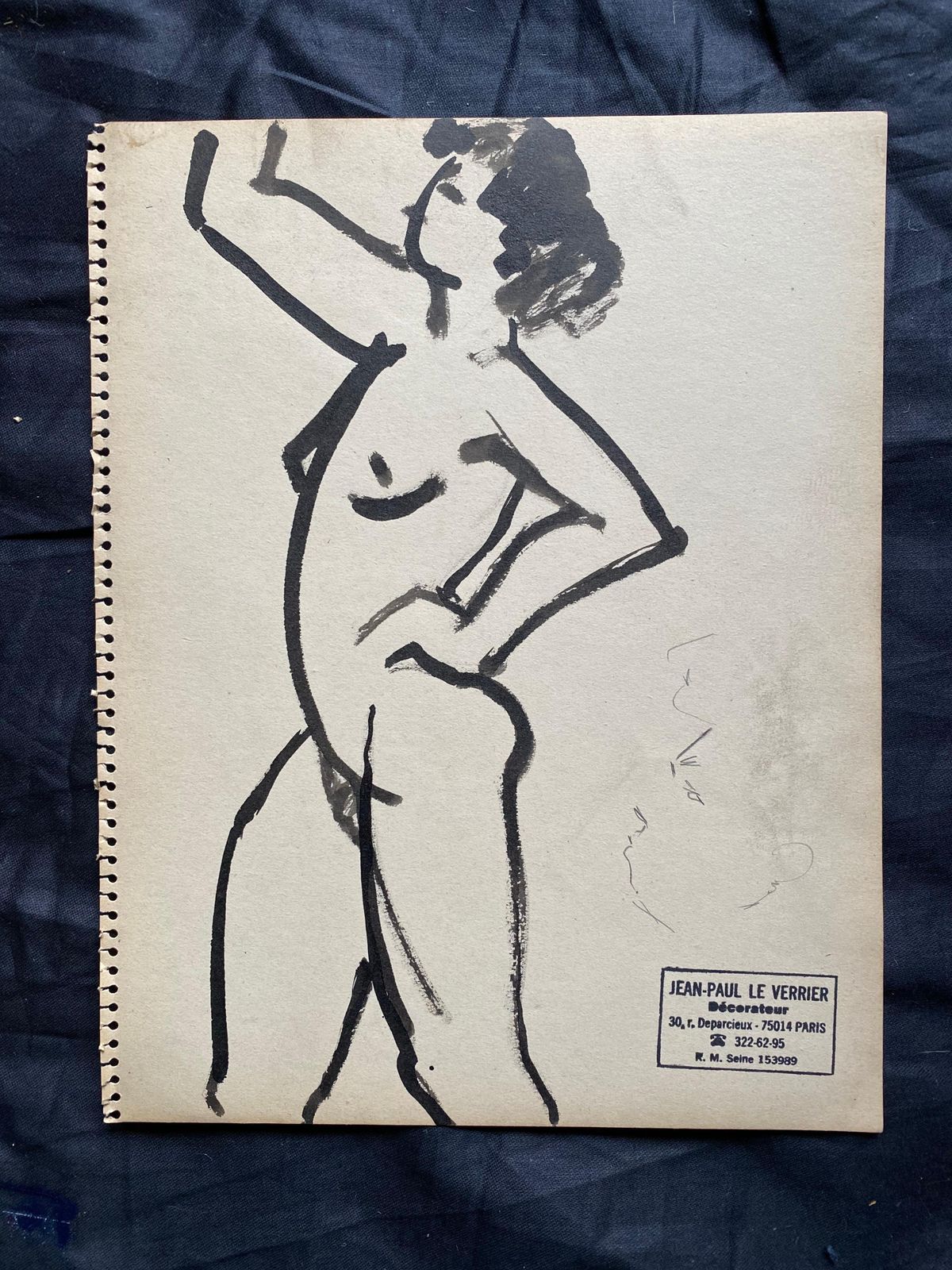 Unknownmid 20th Century French Original Line Drawing Sketch Nude Female   Stampedmid 20th Century photo furniture