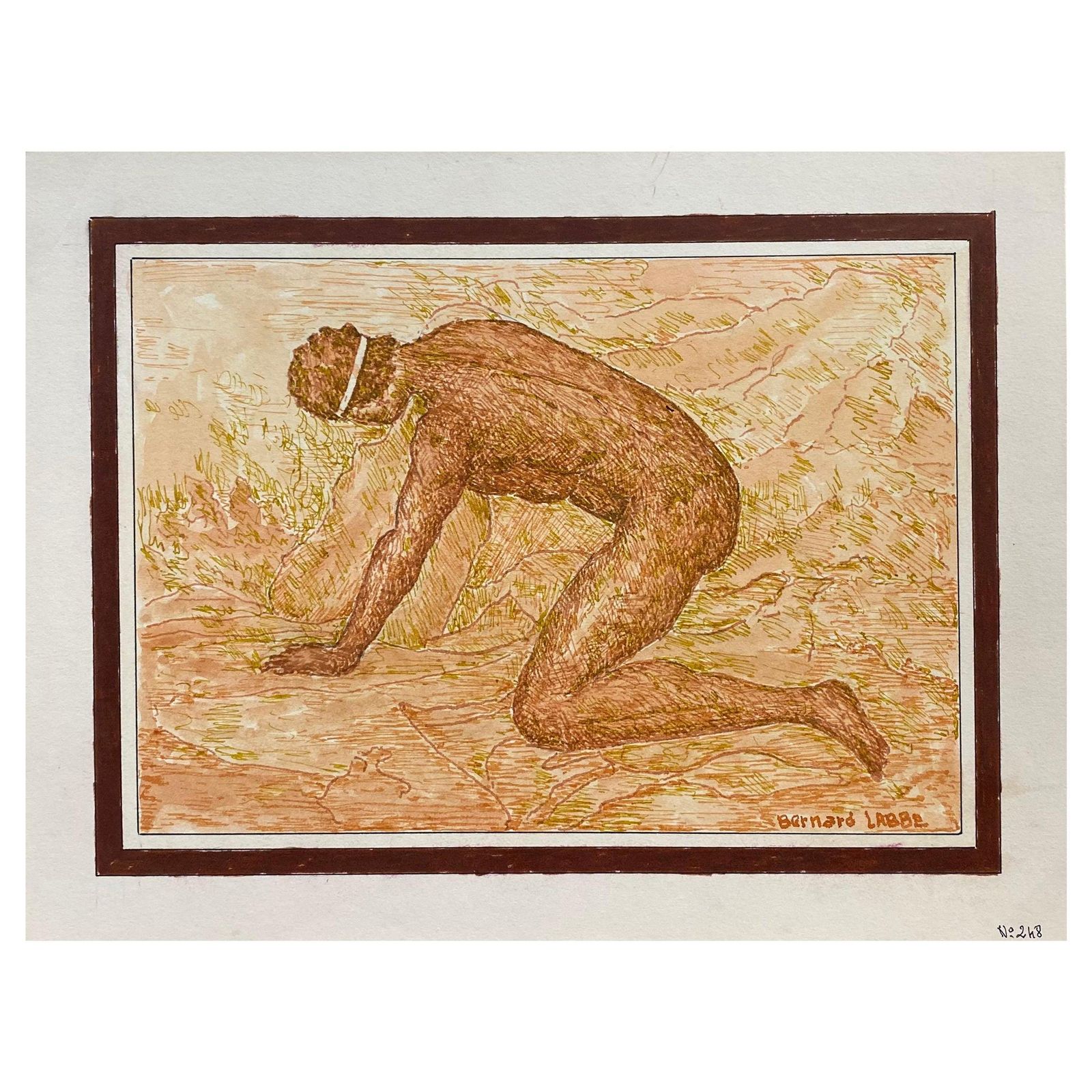 Unknown1950's French Modernist Painting Signed, Nude Figure In Landscape1950s