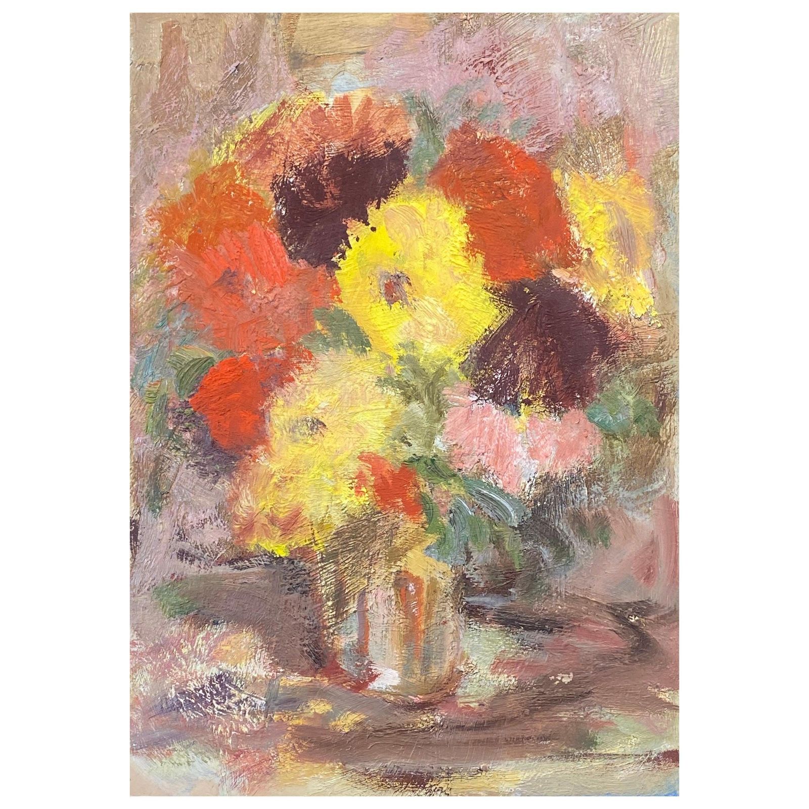 Unknown20th Century German Modernist Oil Painting, Vibrant Flowers In Vasecirca 1940s