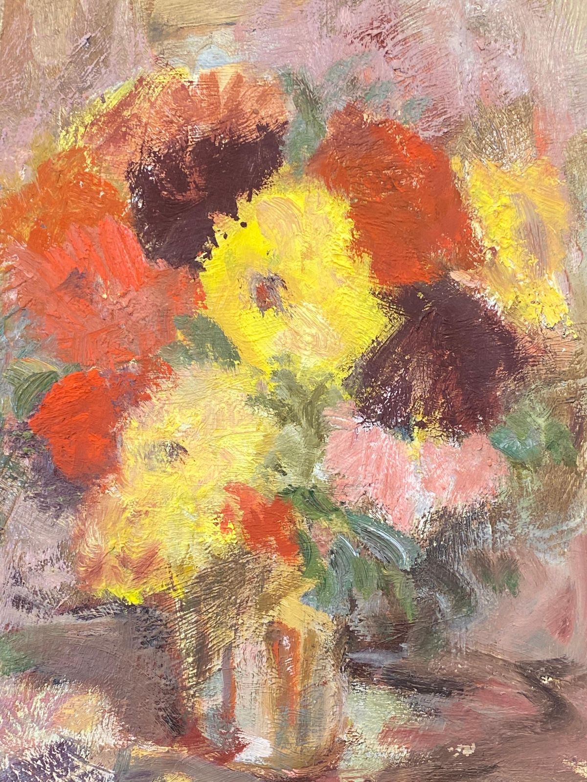 Unknown20th Century German Modernist Oil Painting, Vibrant Flowers In Vasecirca 1940s photo furniture
