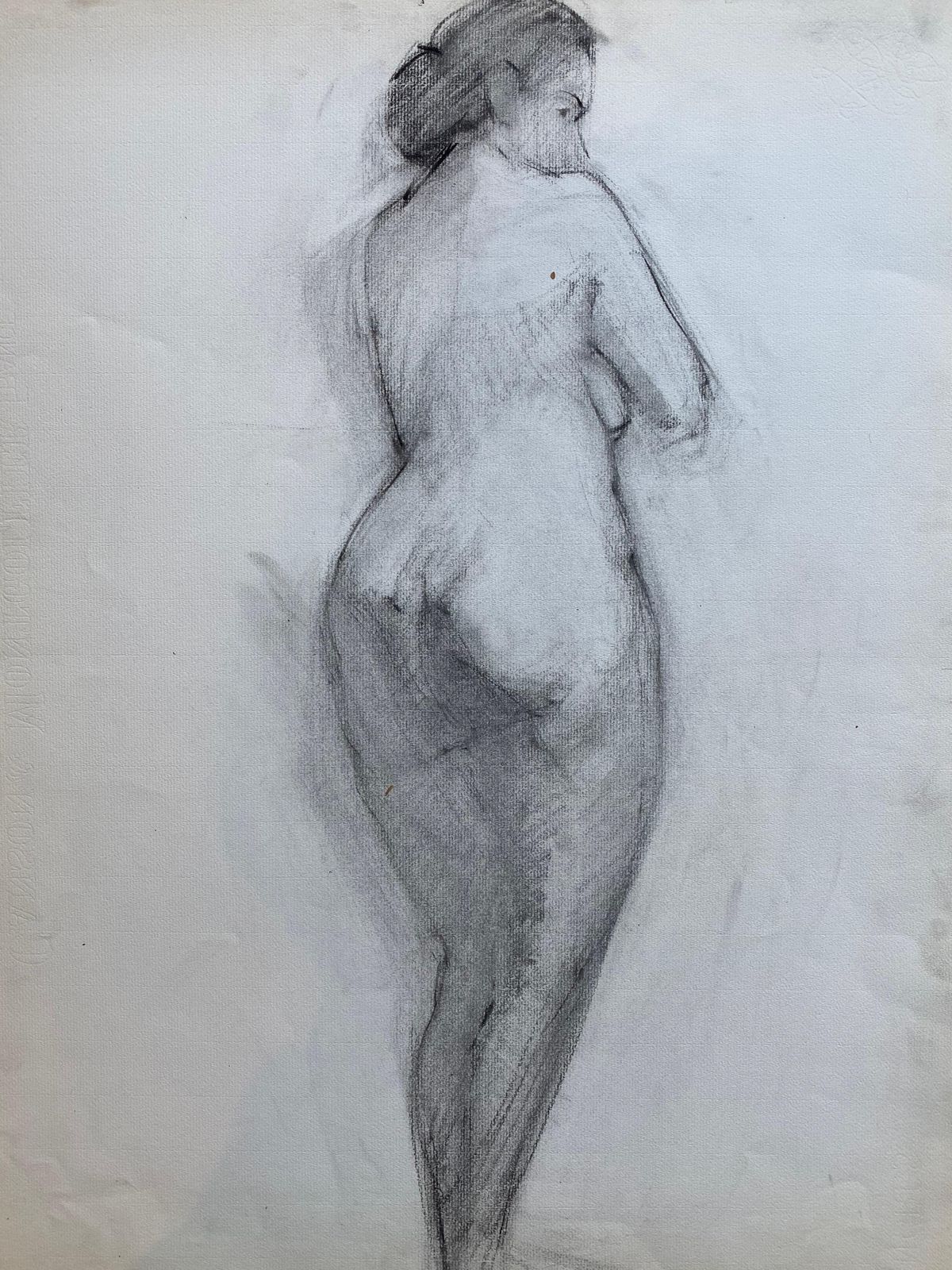 Unknownmid 20th Century French Charcoal Drawing   Portrait Of A Standing Nude Womencirca 1950s photo furniture