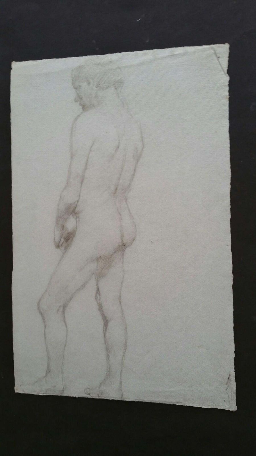 Unknownenglish Graphite Portrait Sketch Of Male Nude, Back Viewcirca 1880 1905 photo vintage