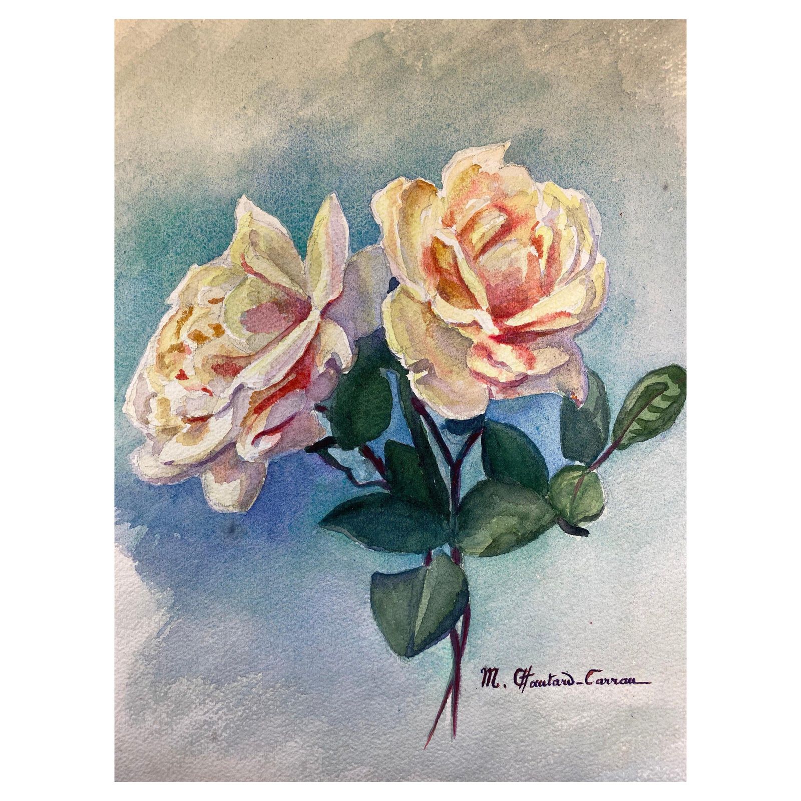 Unknownearly 1900's French Impressionist Signed Flower Watercolour By Marie Carreaucirca 1900s