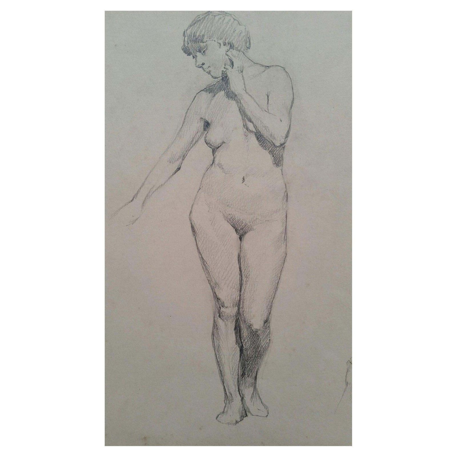 Unknownenglish Antique Portrait Sketch Of Female Nude Standingcirca 1880 1905