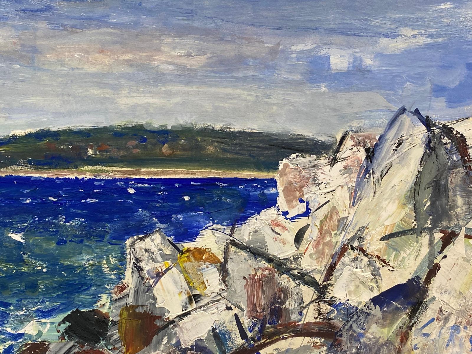 Unknownmid Century French Post Impressionist Painting, French Sea Over Rocks1950 photo Art