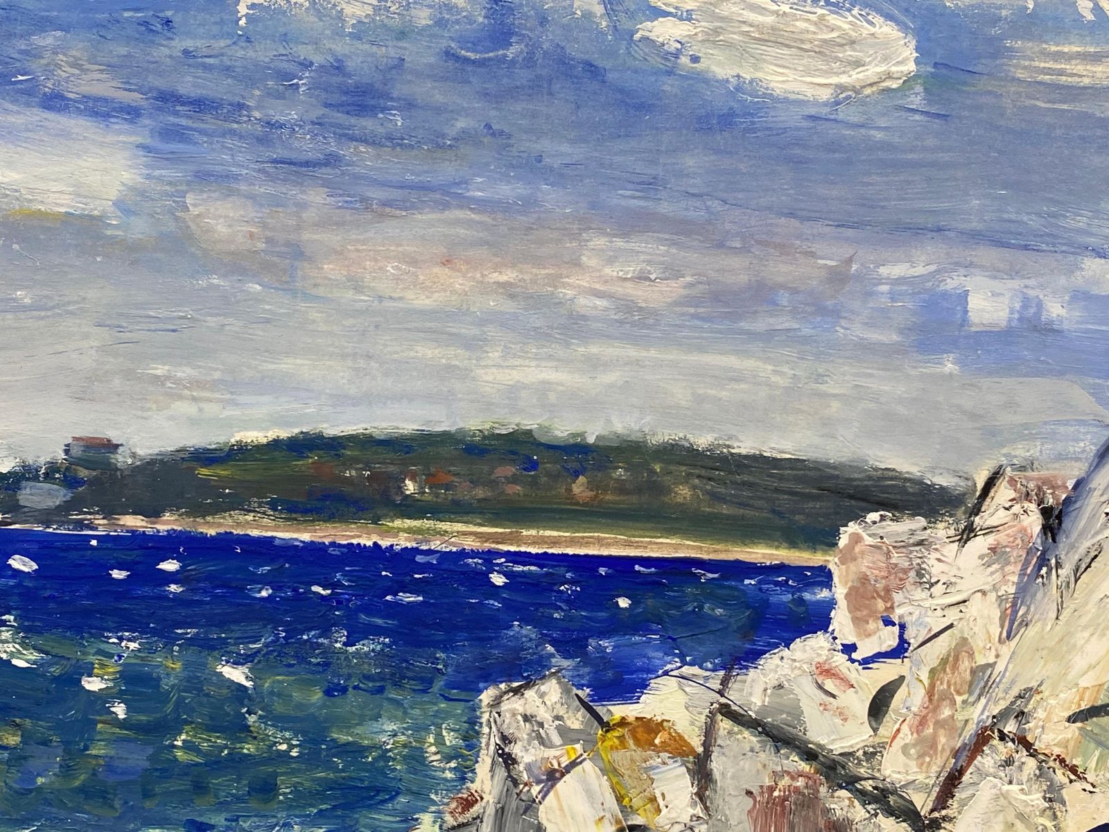 Unknownmid Century French Post Impressionist Painting, French Sea Over Rocks1950 photo 458.0