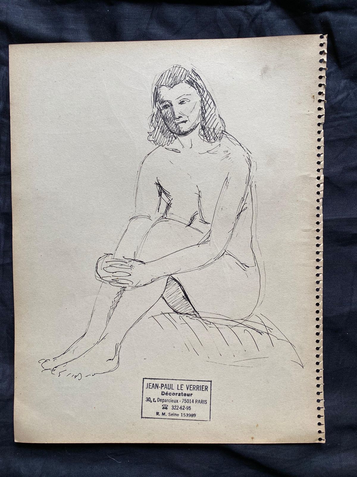 Unknownmid 20th Century French Original Line Drawing Sketch Nude Lady   Stampedmid 20th Century photo for sale