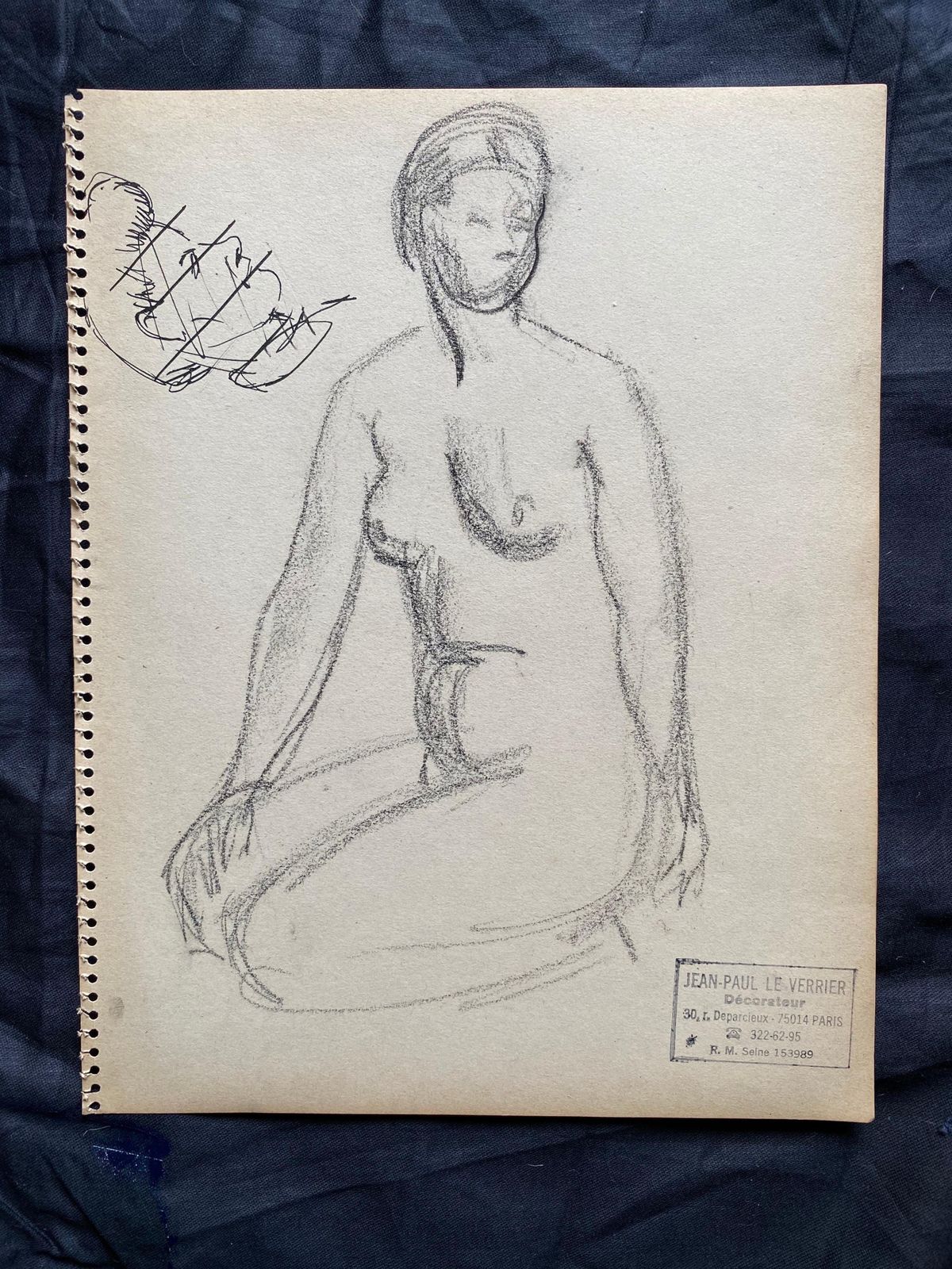 Unknownmid 20th Century, French, Original Line Drawing Sketch Nude Lady, Stampedmid 20th Century photo for sale