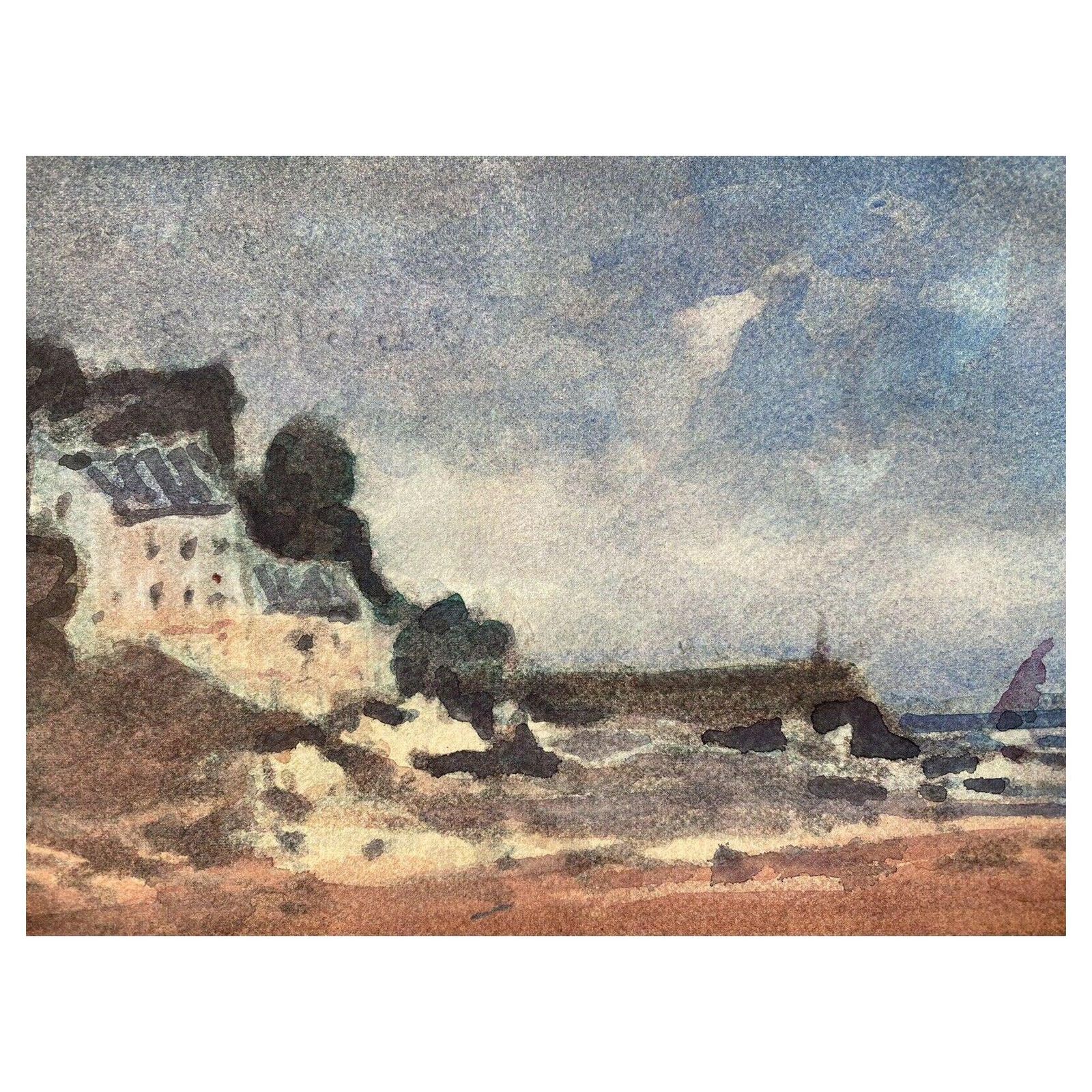 Unknownmaurice Mazeilie, French Impressionist Painting, Brittany Town On Coast20th Century