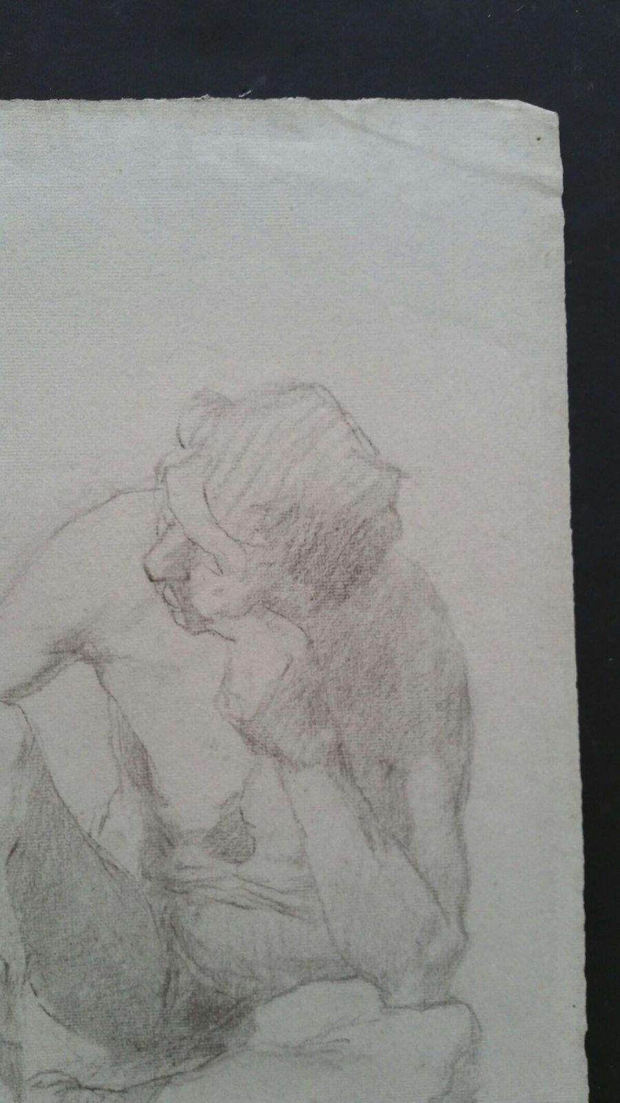 Unknownenglish Graphite Portrait Sketch Of Male Nude, Seatedcirca 1880 1905 photo vintage