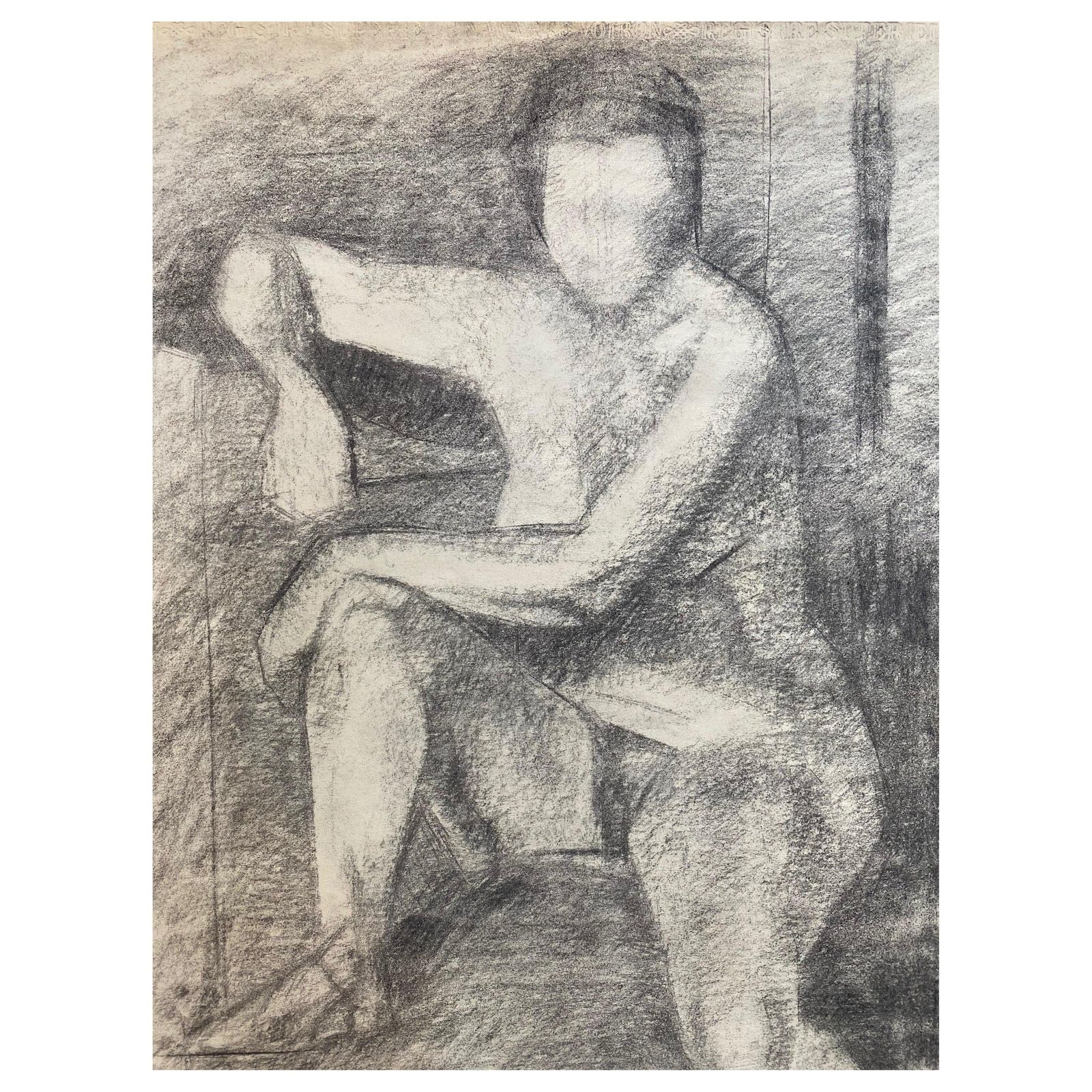 Unknownmid 20th Century French Charcoal Drawing   Portrait Of A Standing Nude Womencirca 1950s