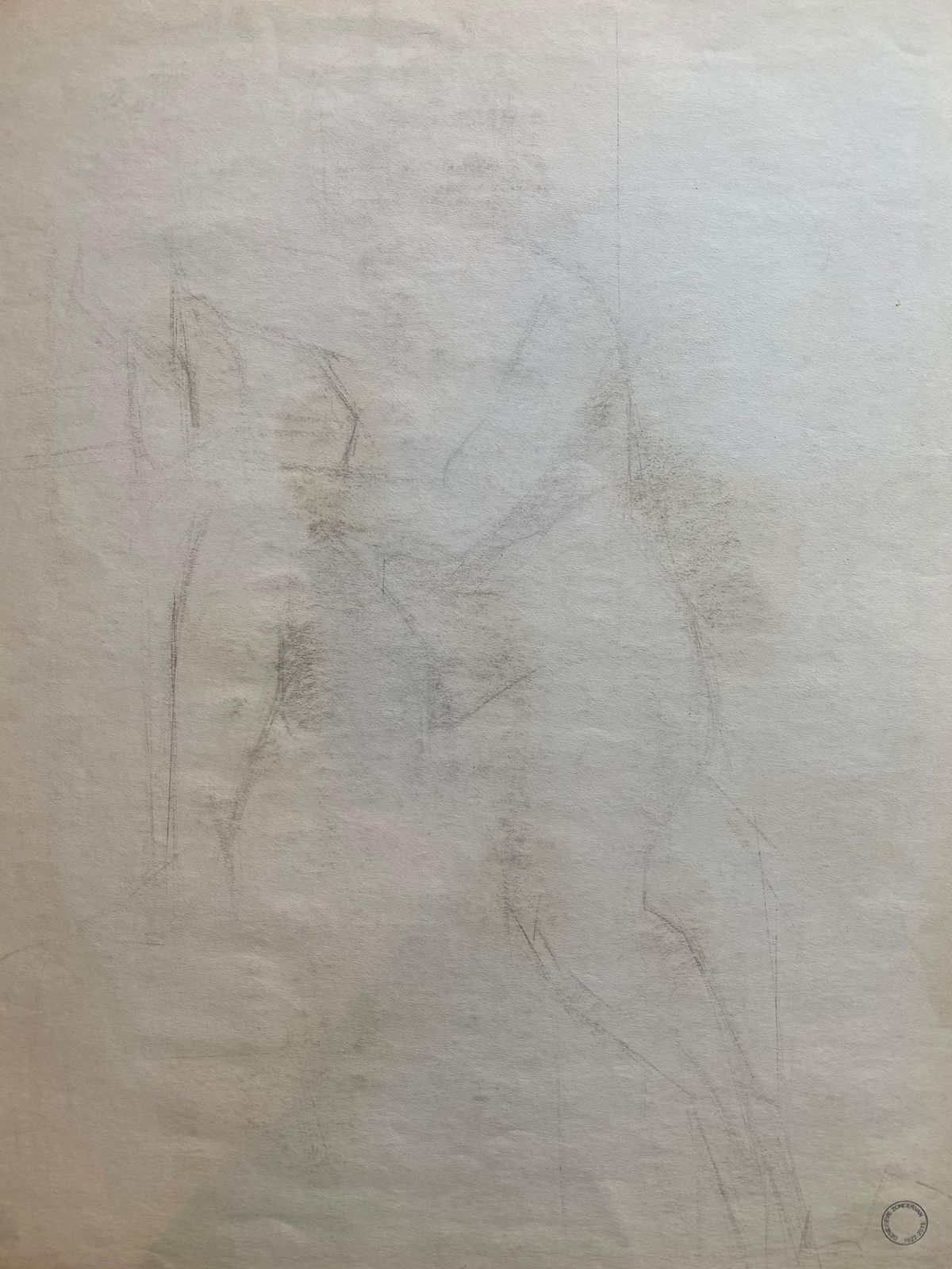Unknownmid 20th Century French Charcoal Drawing   Portrait Of A Standing Nude Womencirca 1950s photo for sale