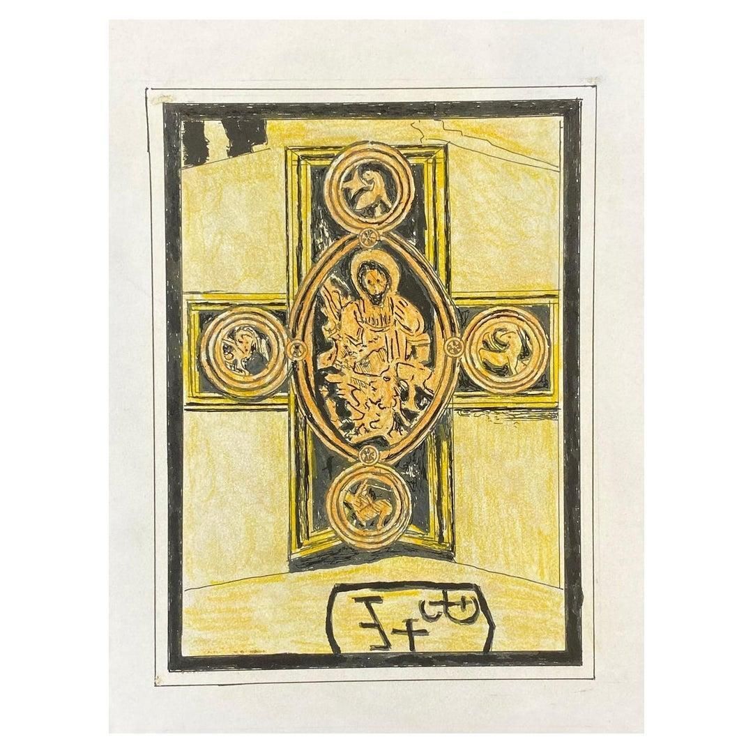 Unknown1950's French Modernist/ Cubist Painting   Religious Architecture1950