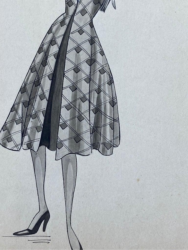 Unknown1940's French Fashion Illustration, Chic Lady In Blue Detailed Dresscirca 1940s photo vinterior