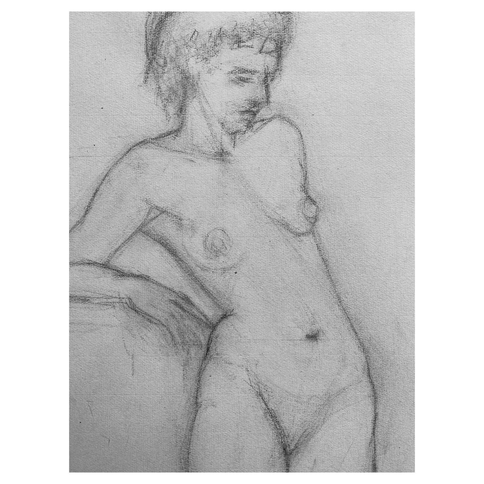 Unknownmid 20th Century French Charcoal Drawing, Portrait Of A Standing Nude Womencirca 1950s