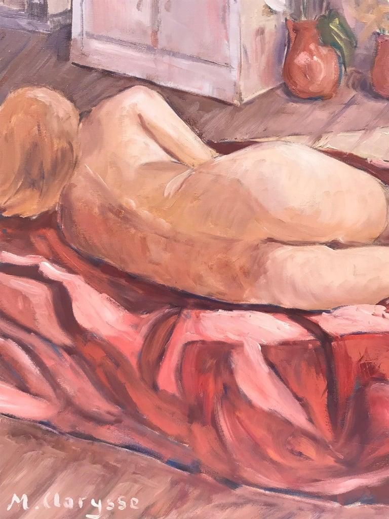 Unknownbright & Colorful French Impressionist Oil Painting, Nude Lady In Pink Interior2000 photo for sale