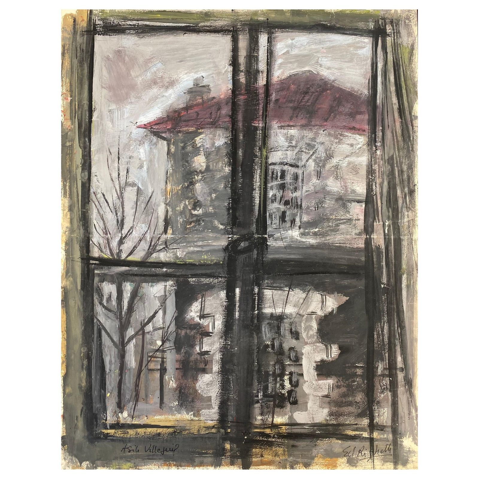 Unknownmid Century French Post Impressionist Painting, Grey Skies Through Window1950